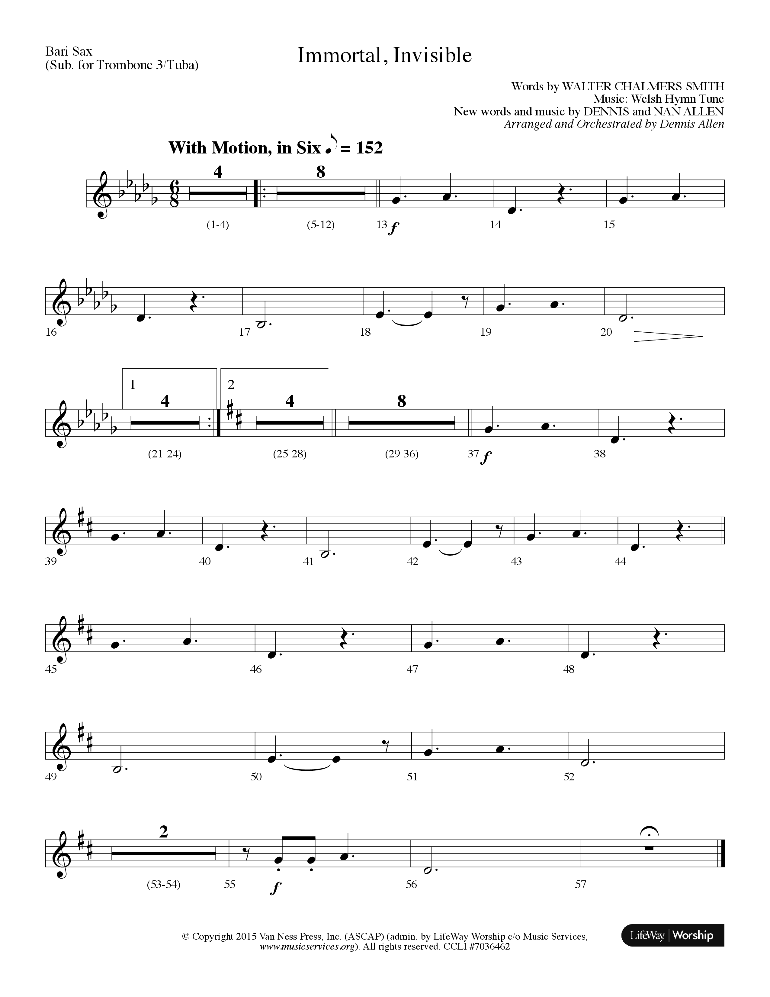 Immortal Invisible (Choral Anthem SATB) Bari Sax (Lifeway Choral / Arr. Dennis Allen)