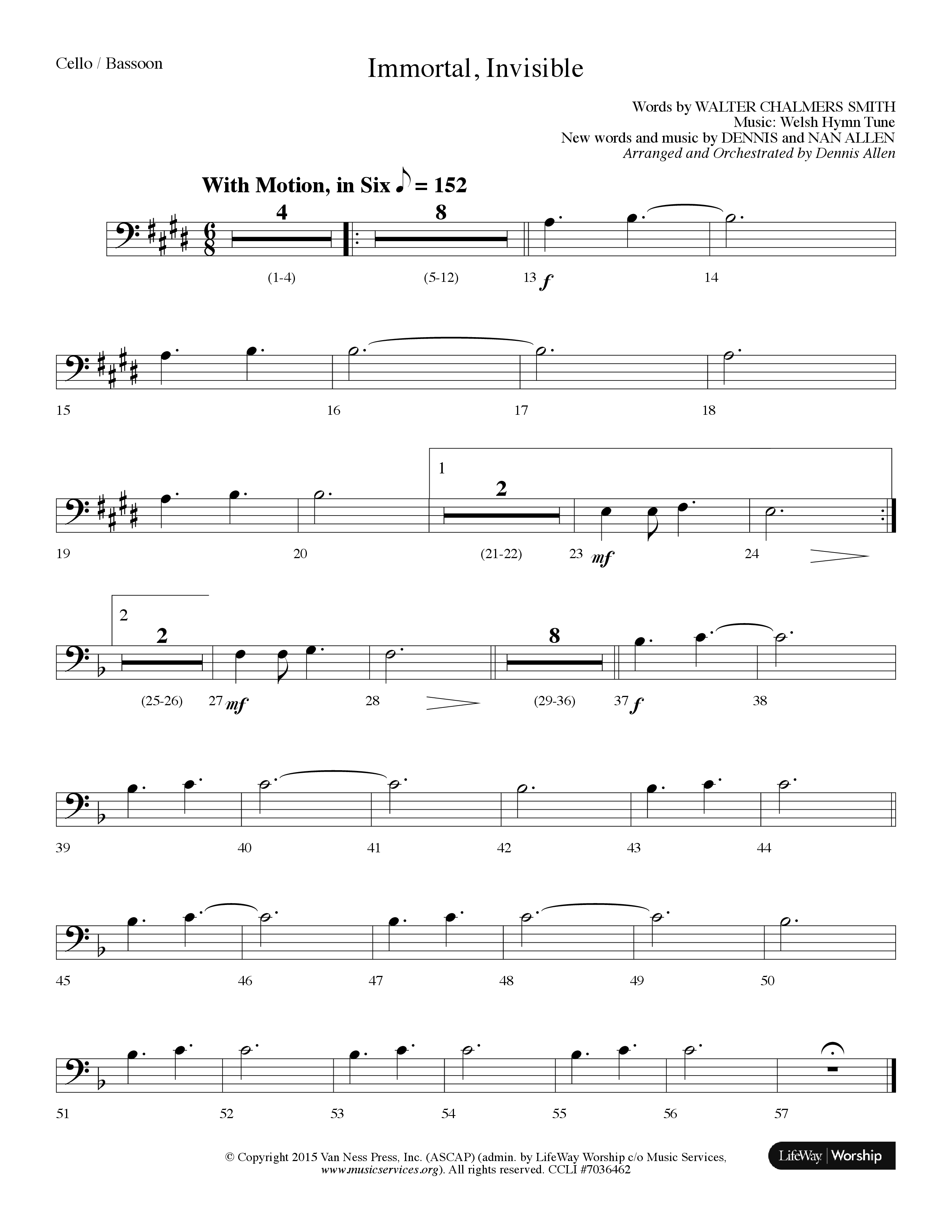 Immortal Invisible (Choral Anthem SATB) Cello (Lifeway Choral / Arr. Dennis Allen)