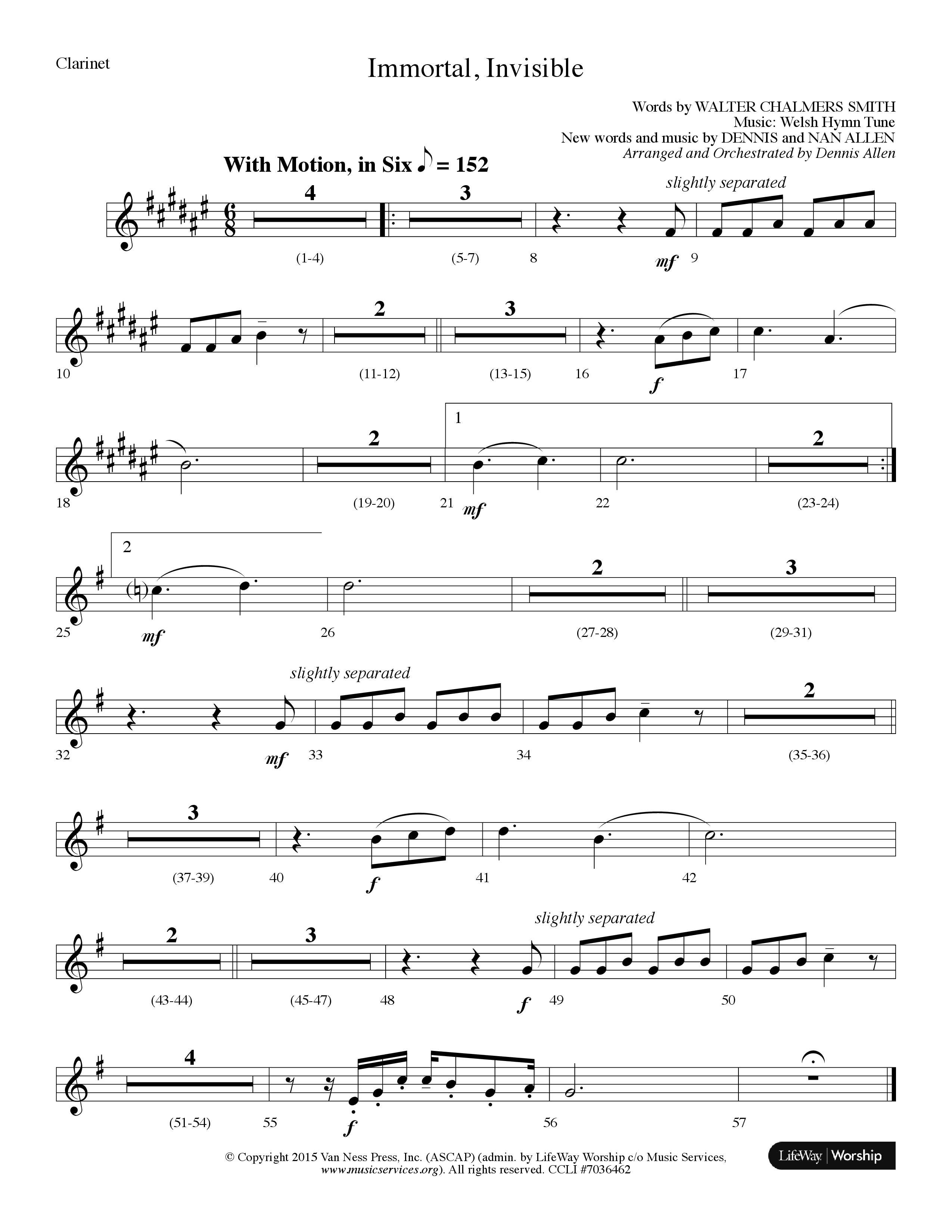 Immortal Invisible (Choral Anthem SATB) Clarinet (Lifeway Choral / Arr. Dennis Allen)