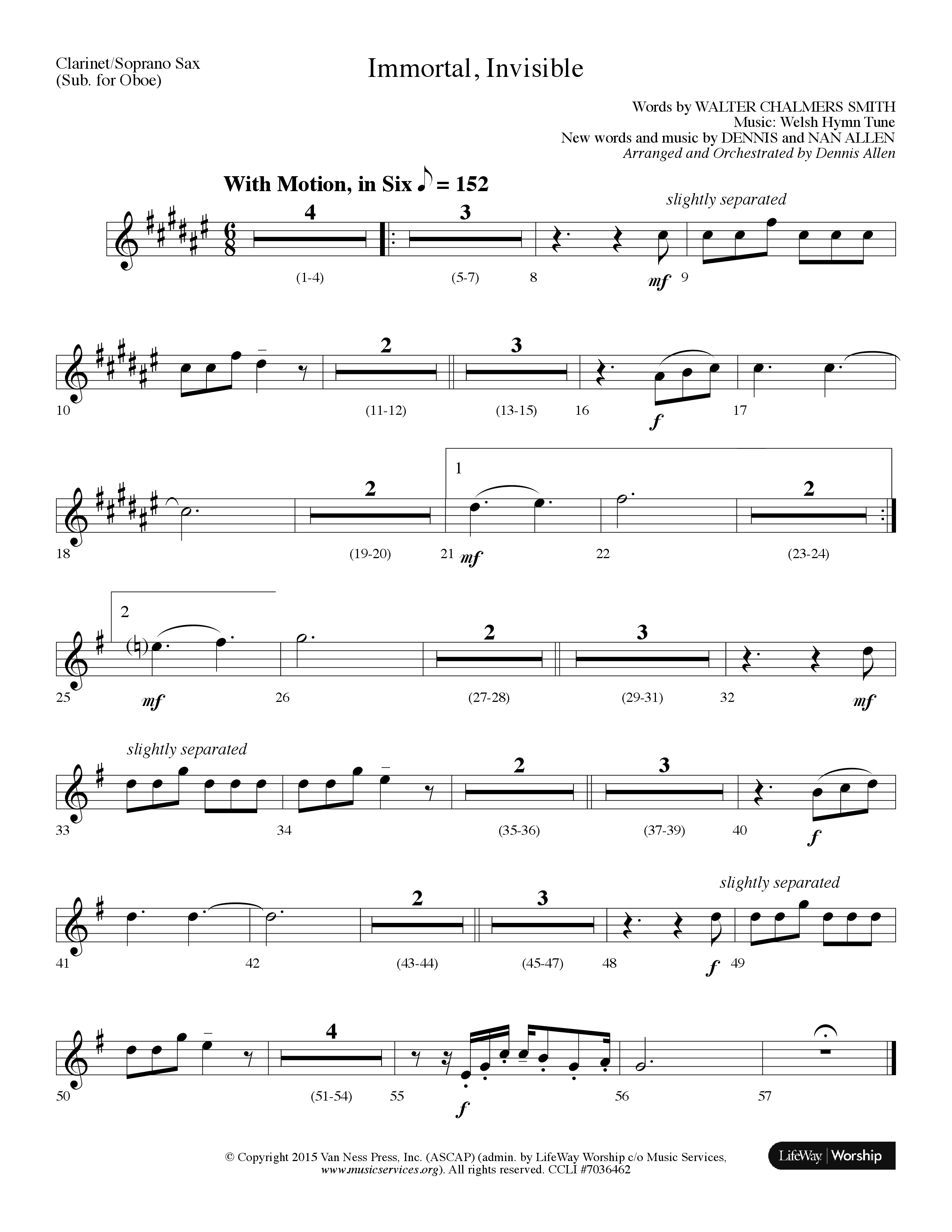 Immortal Invisible (Choral Anthem SATB) Clarinet/Soprano Sax (Lifeway Choral / Arr. Dennis Allen)