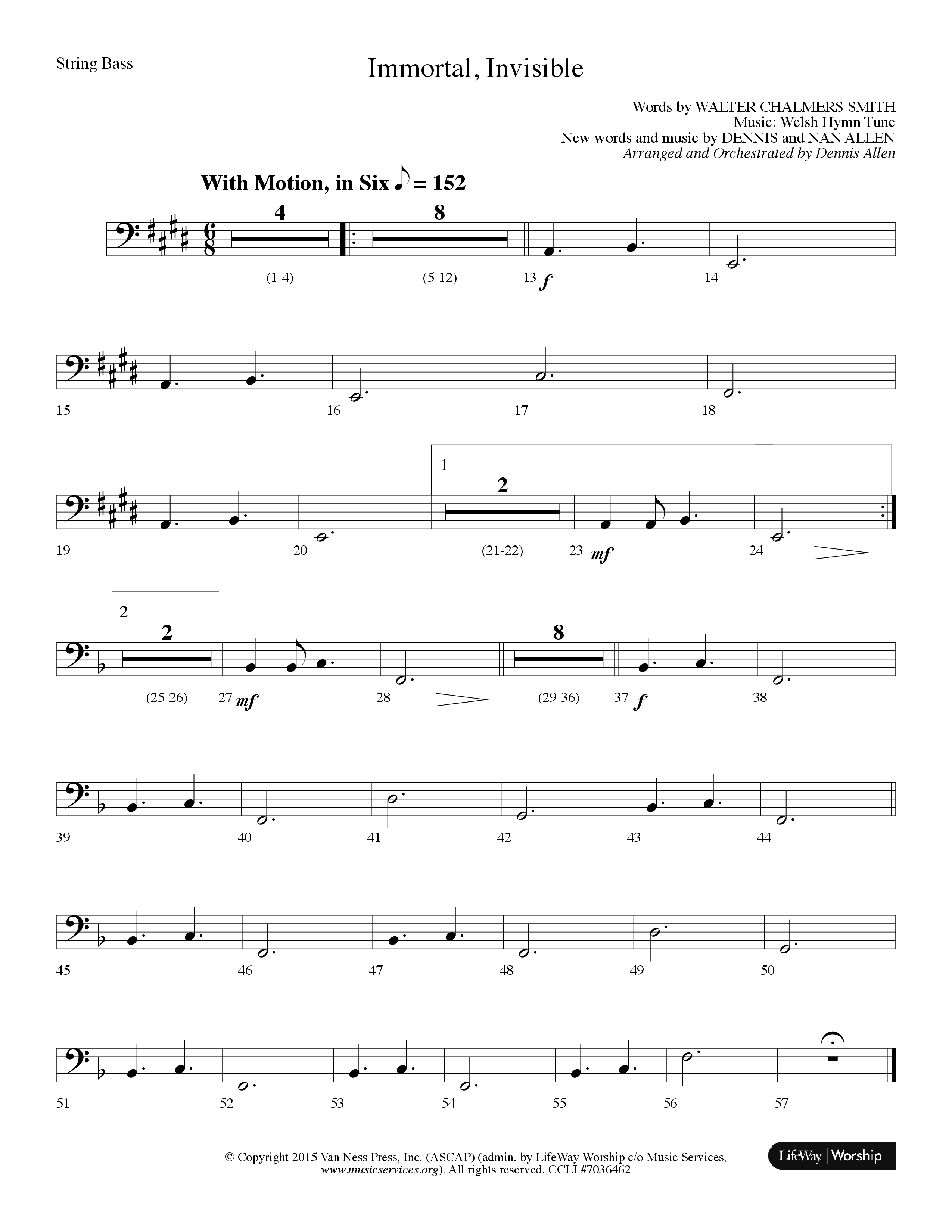 Immortal Invisible (Choral Anthem SATB) String Bass (Lifeway Choral / Arr. Dennis Allen)