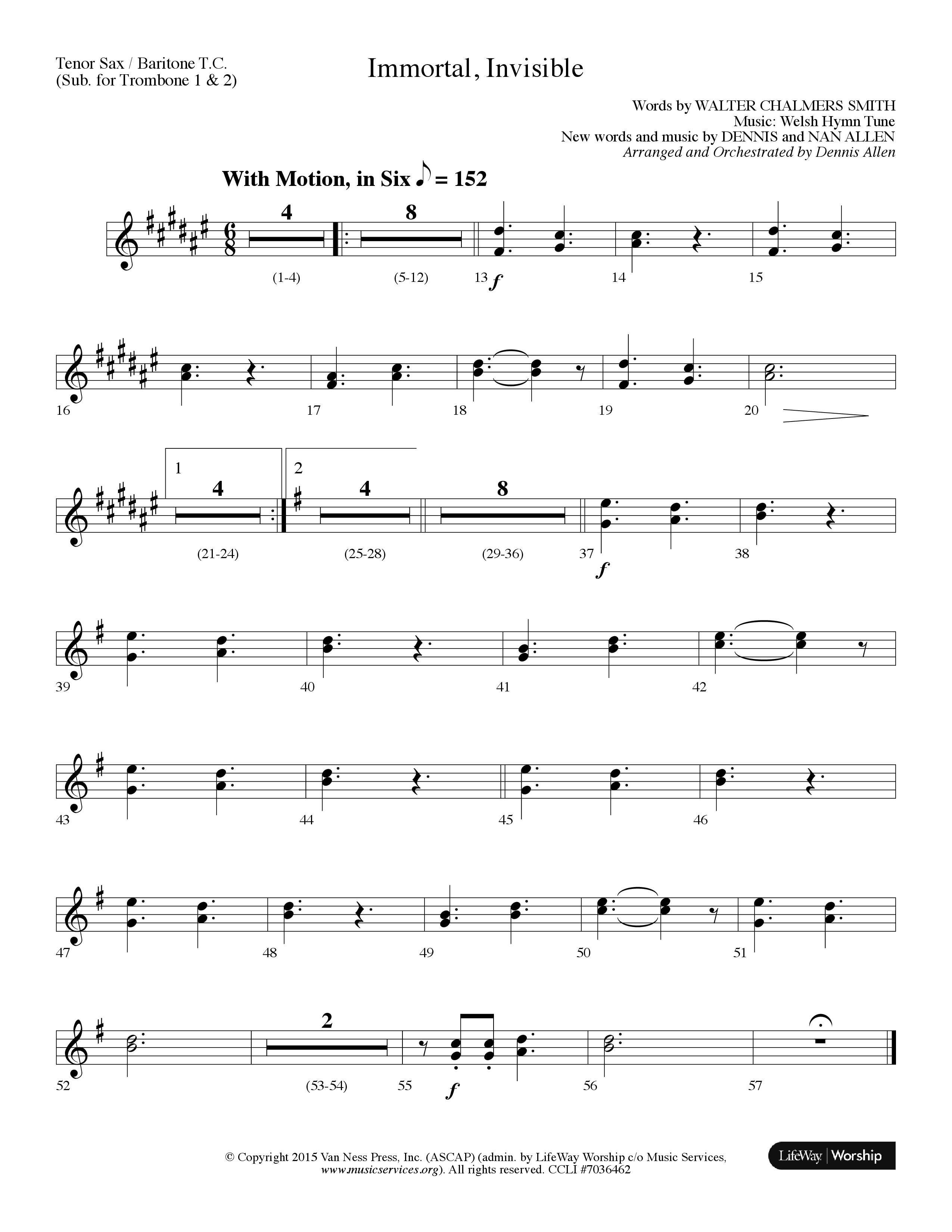 Immortal Invisible (Choral Anthem SATB) Tenor Sax/Baritone T.C. (Lifeway Choral / Arr. Dennis Allen)