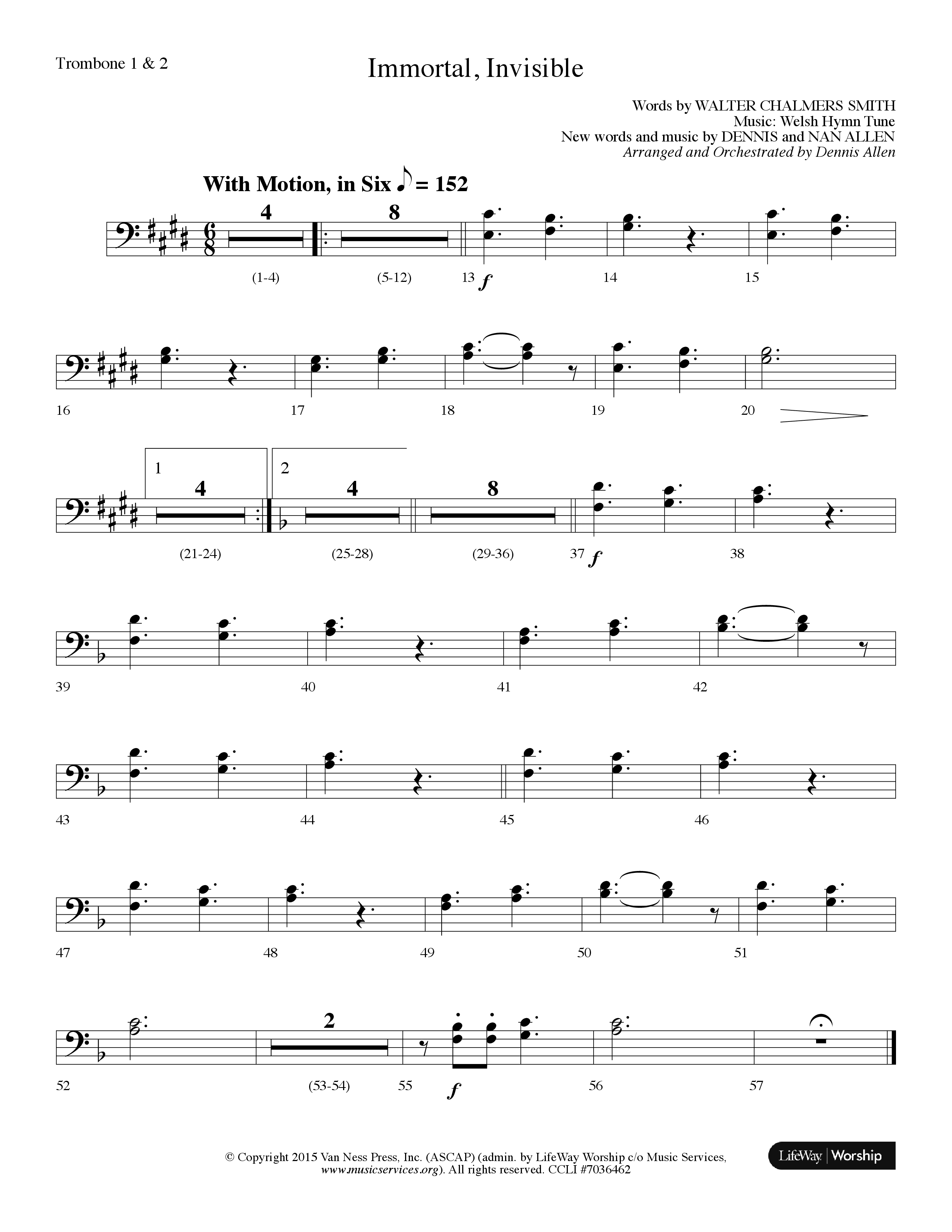 Immortal Invisible (Choral Anthem SATB) Trombone 1/2 (Lifeway Choral / Arr. Dennis Allen)