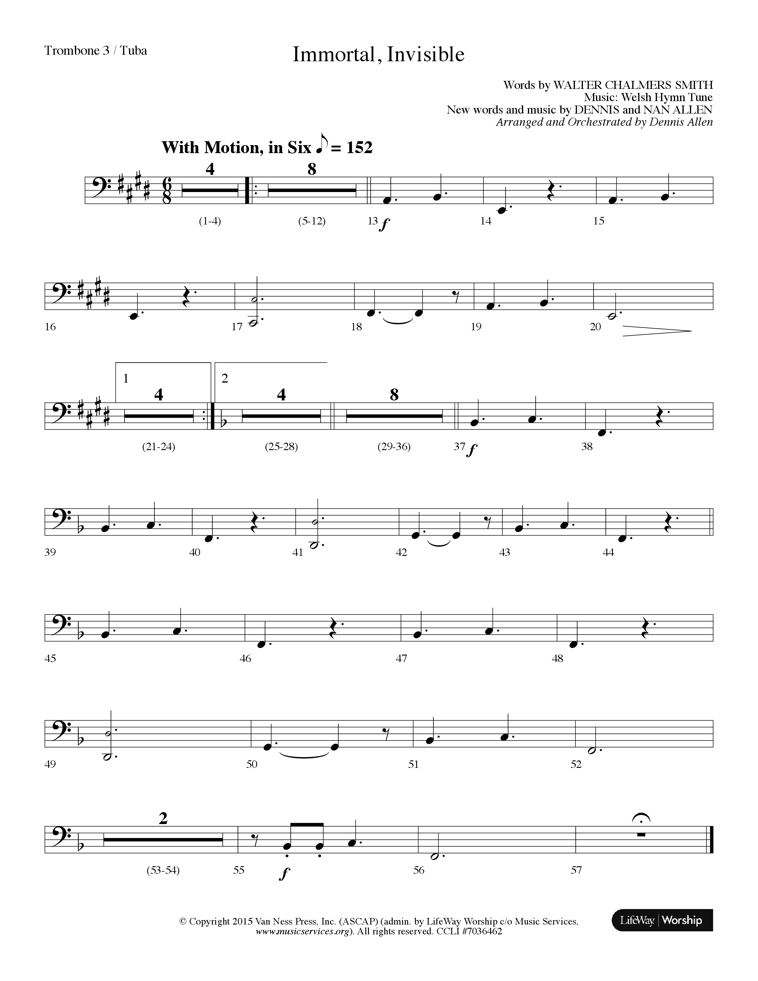 Immortal Invisible (Choral Anthem SATB) Trombone 3/Tuba (Lifeway Choral / Arr. Dennis Allen)