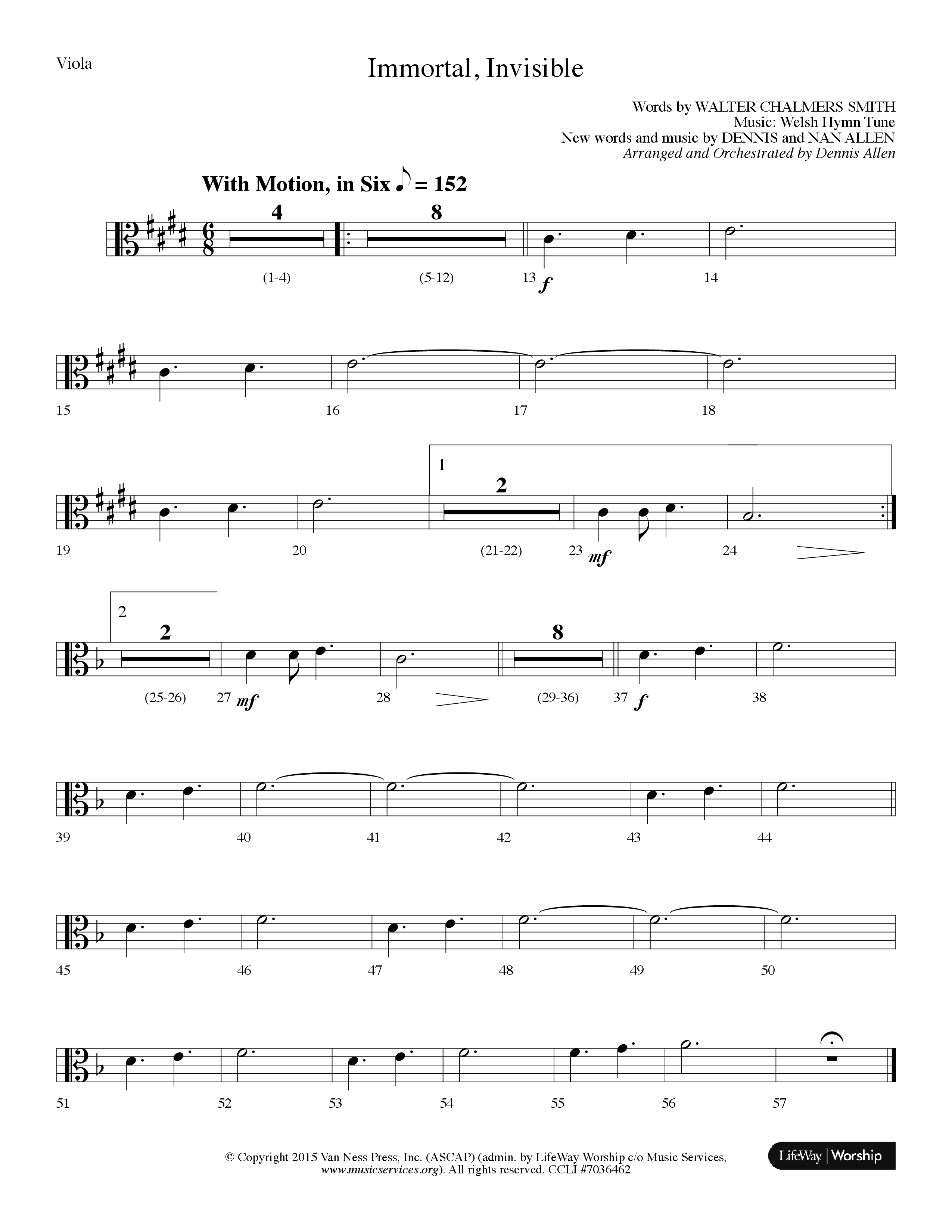 Immortal Invisible (Choral Anthem SATB) Viola (Lifeway Choral / Arr. Dennis Allen)