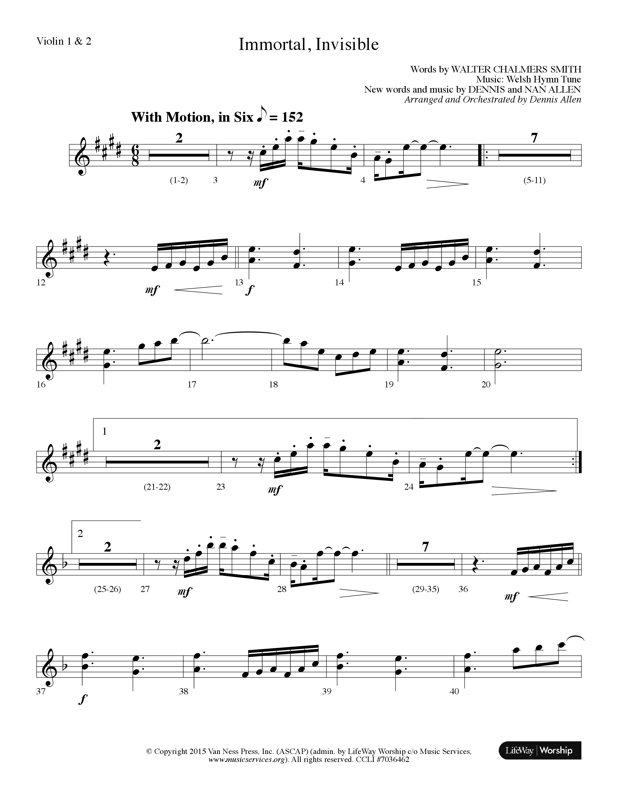 Immortal Invisible (Choral Anthem SATB) Violin 1/2 (Lifeway Choral / Arr. Dennis Allen)