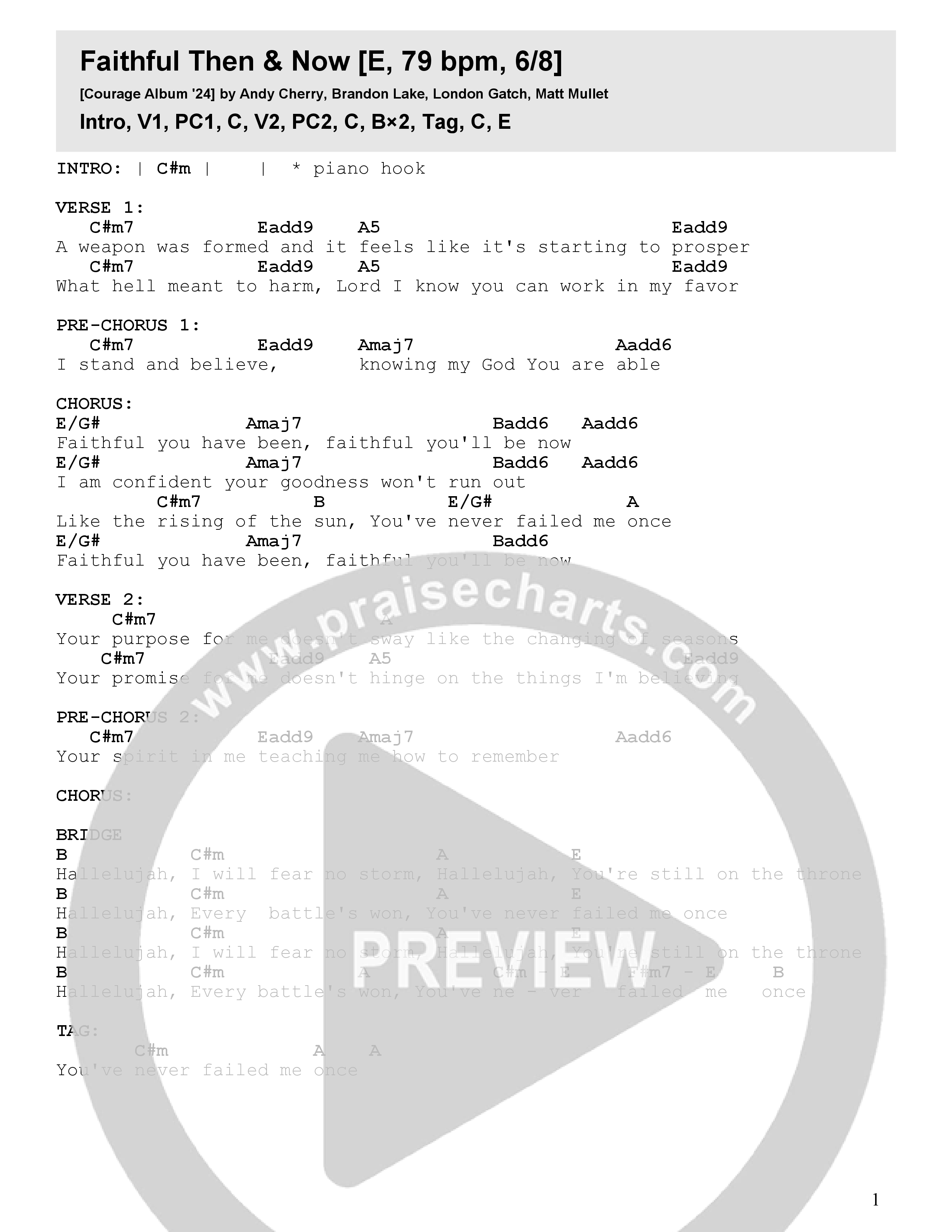Faithful Then & Now Chord Chart (Seacoast / Caroline Faith)