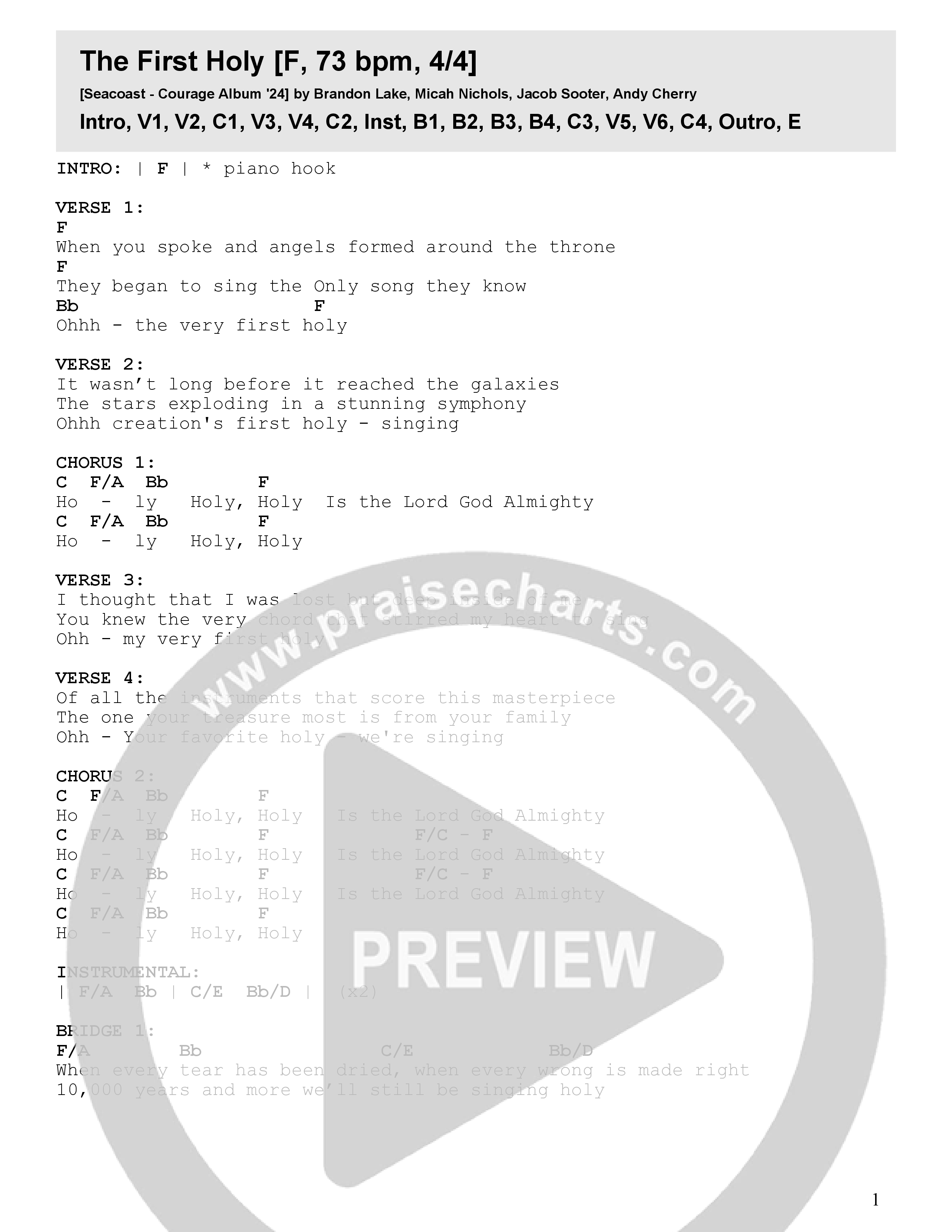 The First Holy Chord Chart (Seacoast / Caroline Faith)