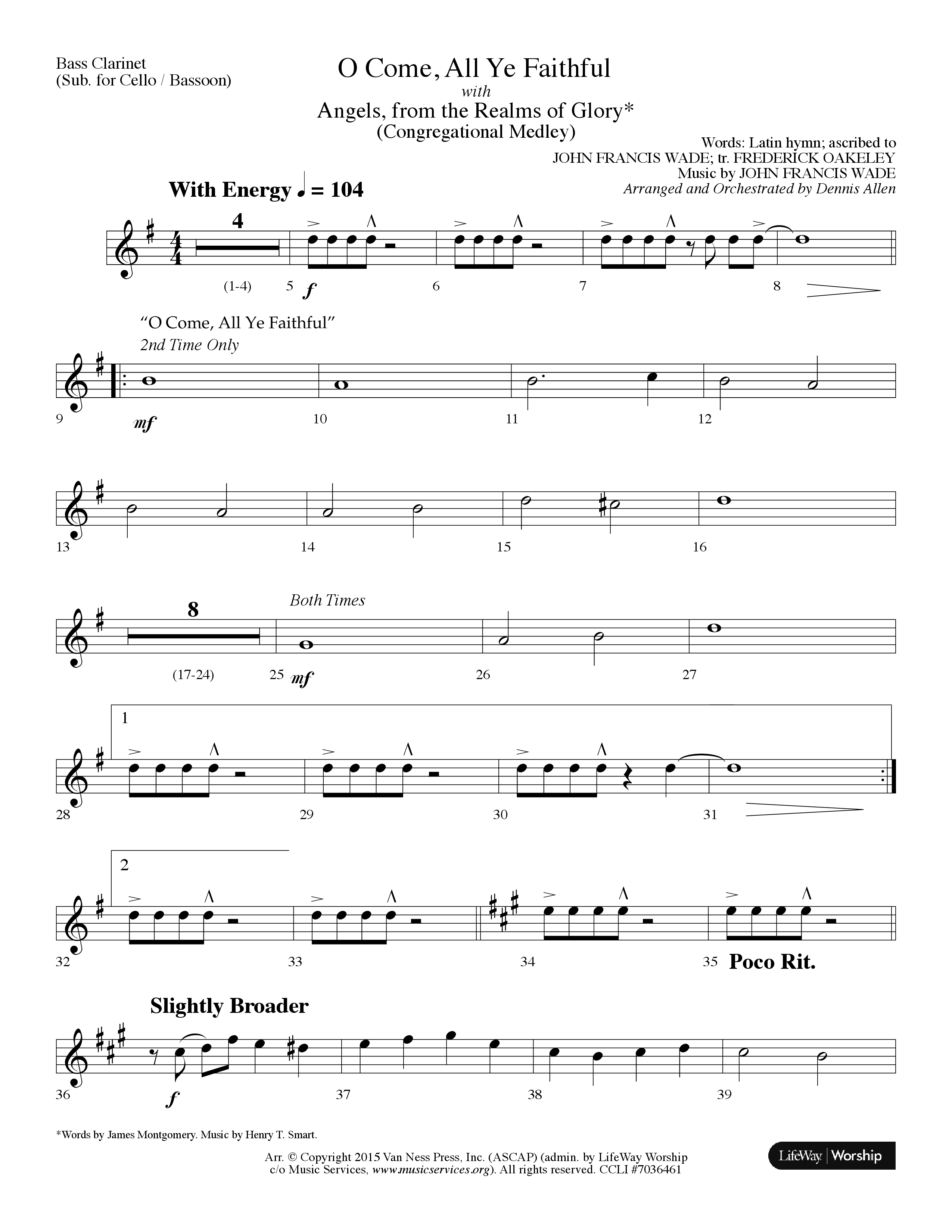 O Come All Ye Faithful (with  Angels From The Realms Of Glory) (Choral Anthem SATB) Bass Clarinet (Lifeway Choral / Arr. Dennis Allen)