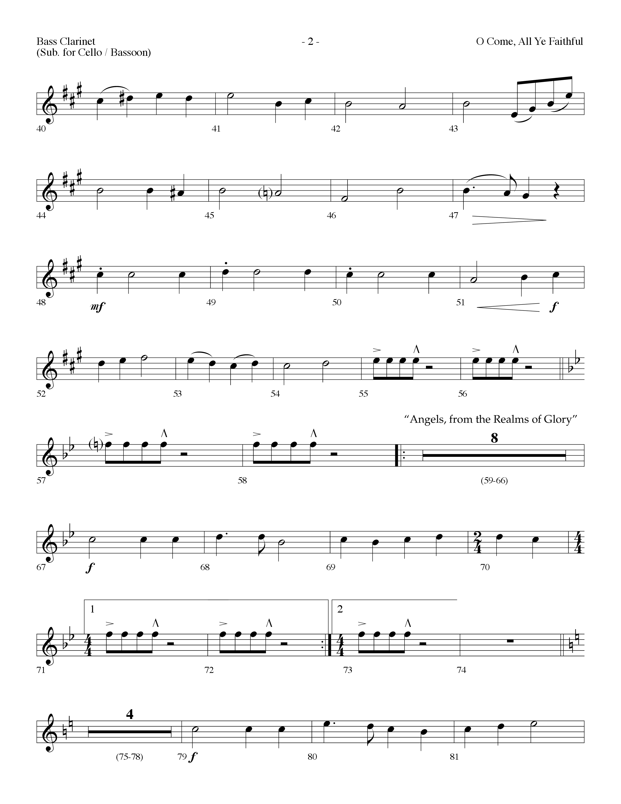 O Come All Ye Faithful (with  Angels From The Realms Of Glory) (Choral Anthem SATB) Bass Clarinet (Lifeway Choral / Arr. Dennis Allen)