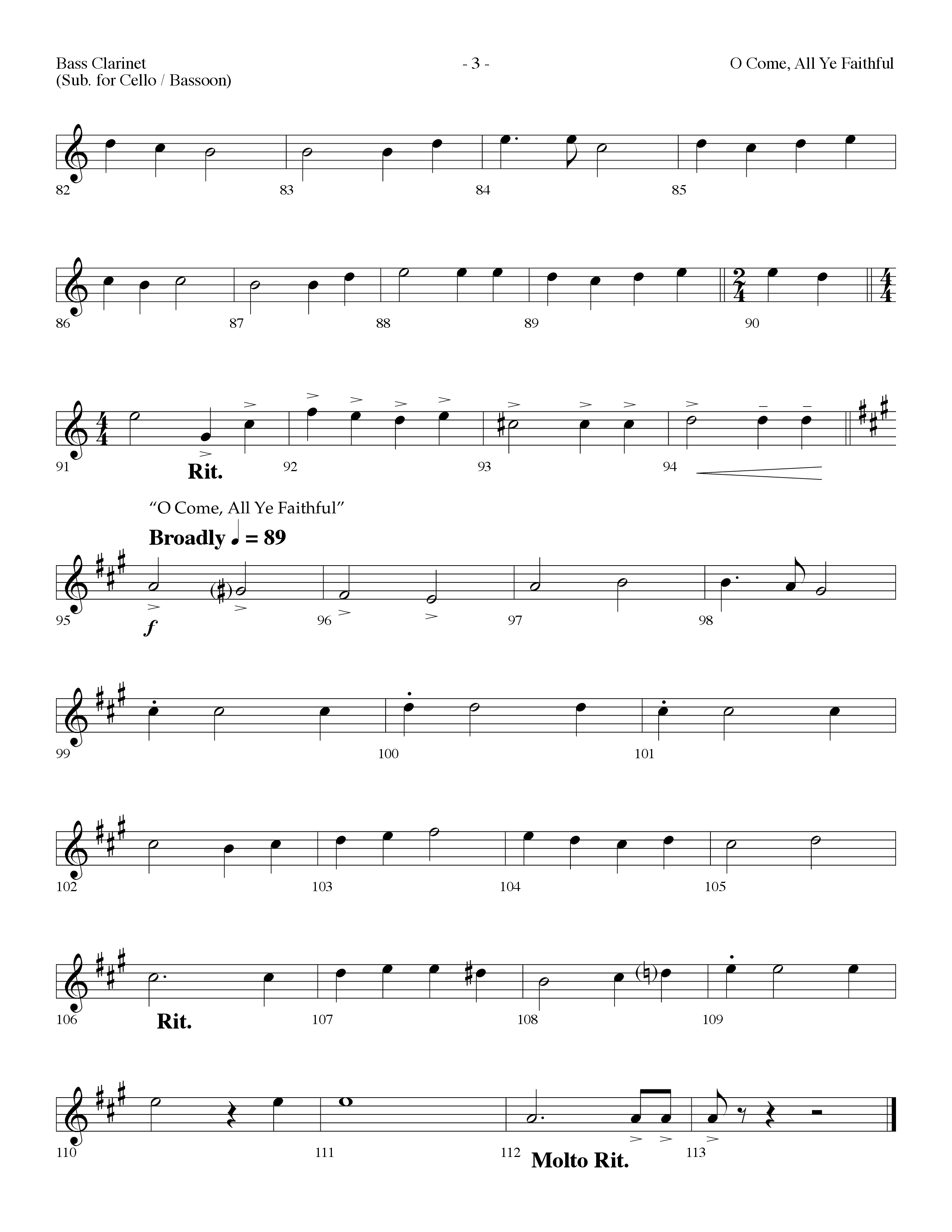 O Come All Ye Faithful (with  Angels From The Realms Of Glory) (Choral Anthem SATB) Bass Clarinet (Lifeway Choral / Arr. Dennis Allen)