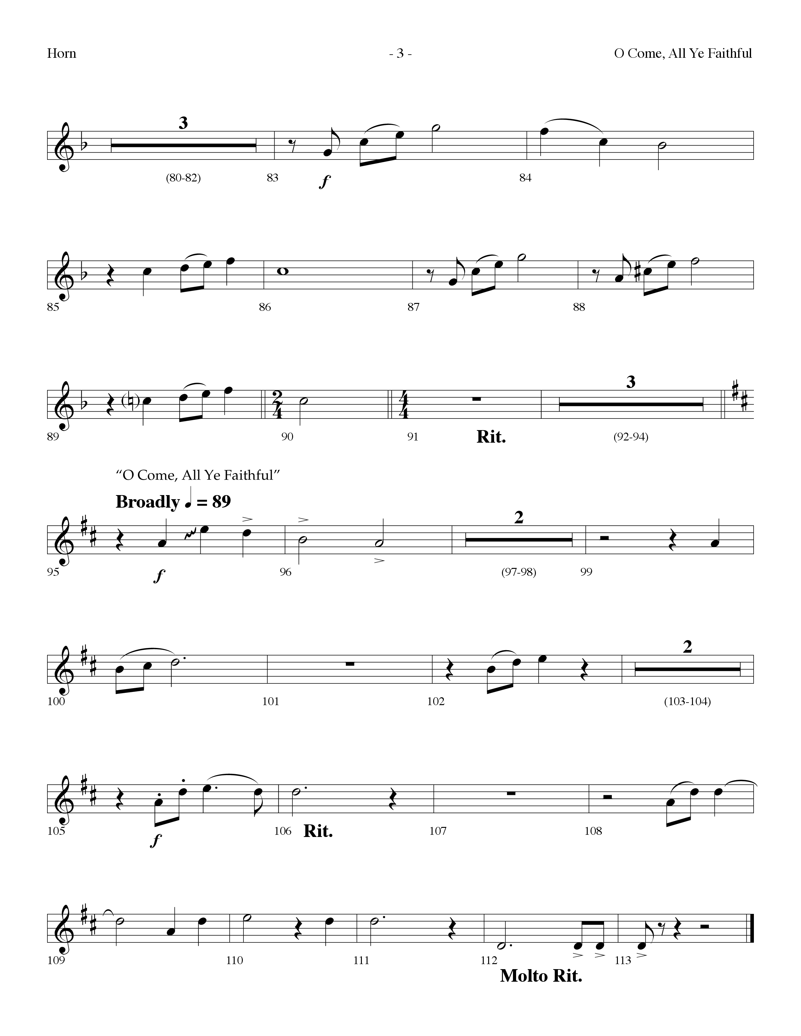 O Come All Ye Faithful (with  Angels From The Realms Of Glory) (Choral Anthem SATB) French Horn (Lifeway Choral / Arr. Dennis Allen)