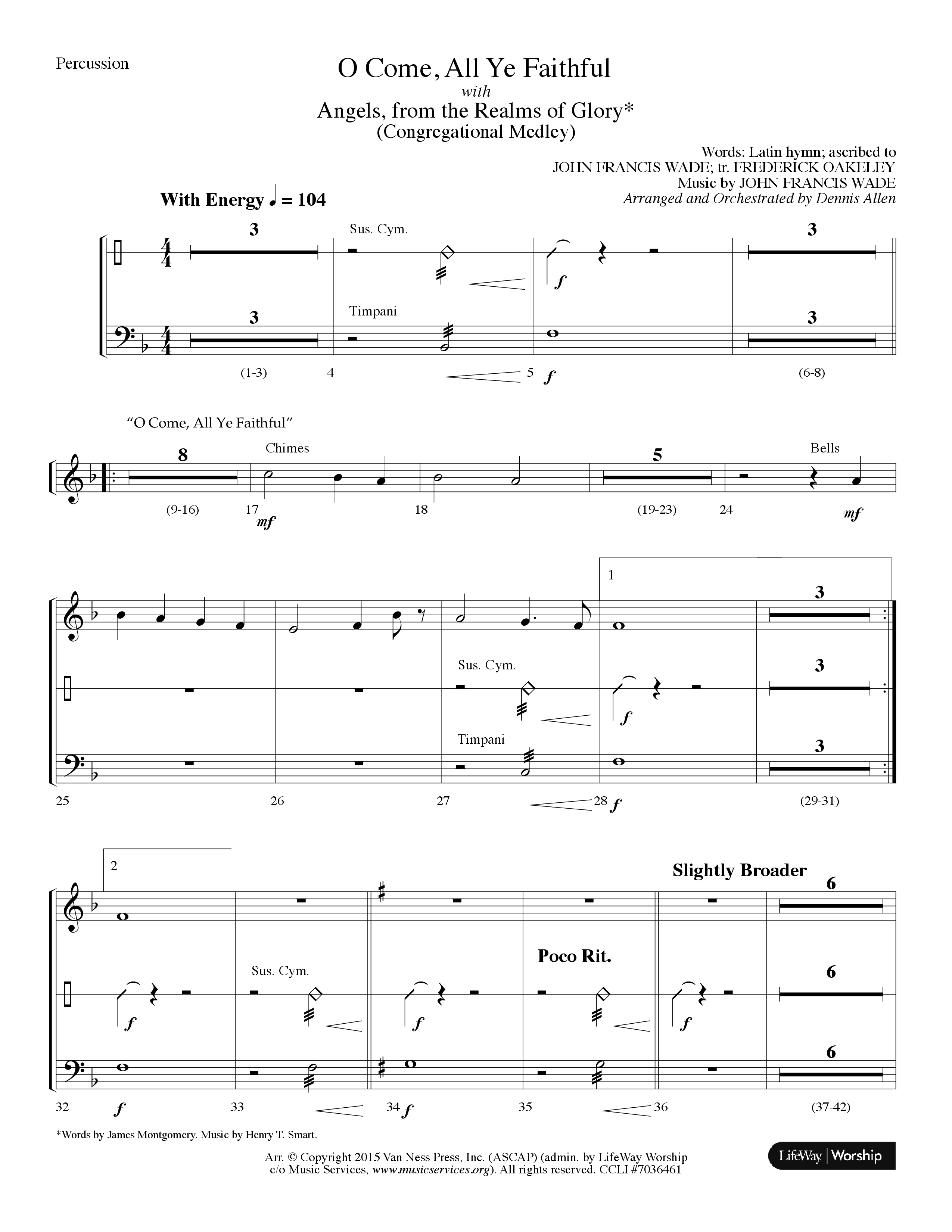 O Come All Ye Faithful (with  Angels From The Realms Of Glory) (Choral Anthem SATB) Percussion (Lifeway Choral / Arr. Dennis Allen)