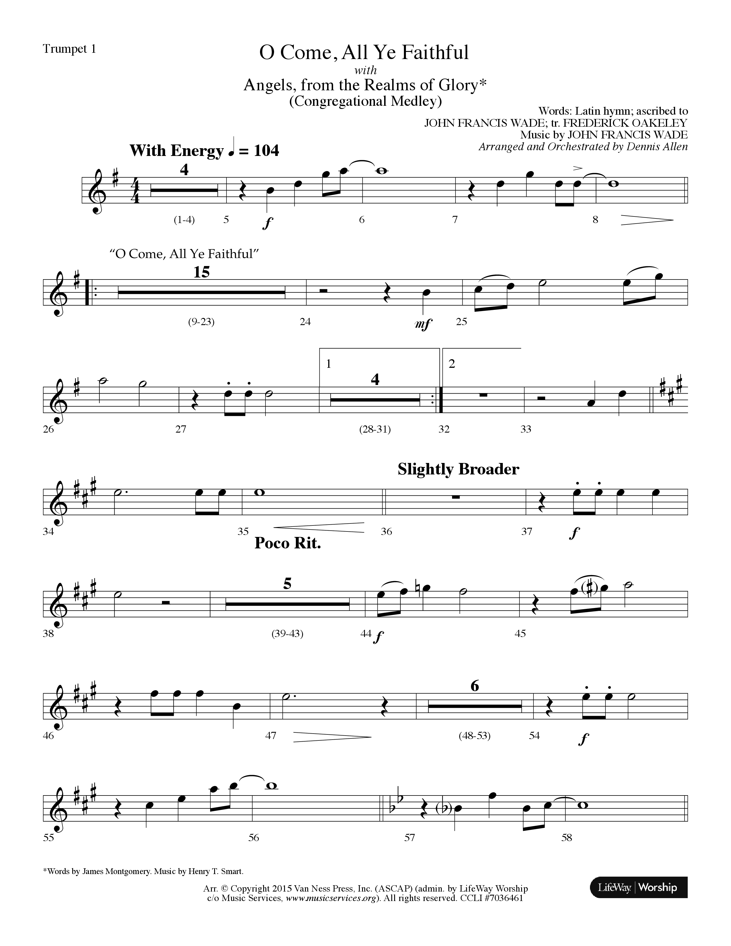 O Come All Ye Faithful (with  Angels From The Realms Of Glory) (Choral Anthem SATB) Trumpet 1 (Lifeway Choral / Arr. Dennis Allen)
