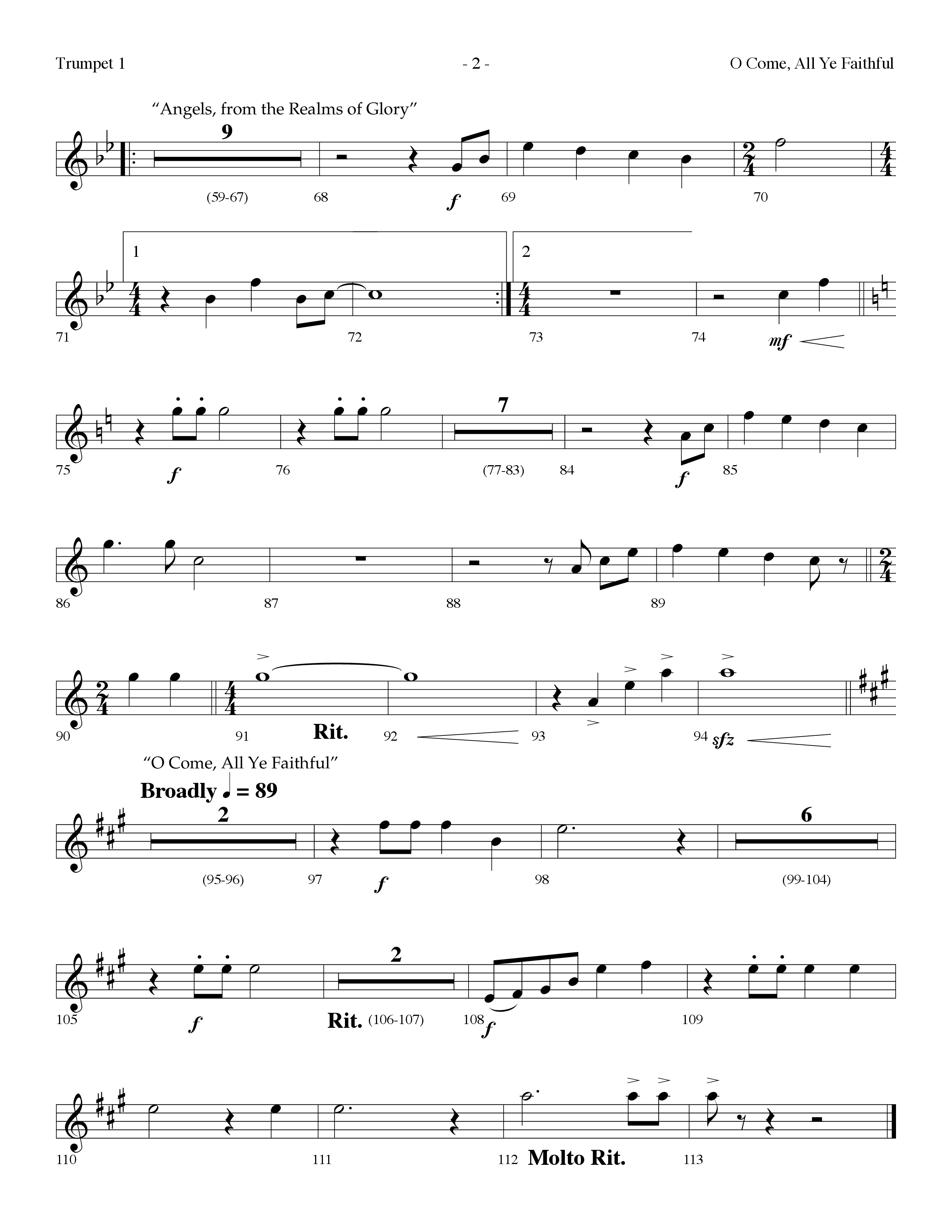 O Come All Ye Faithful (with  Angels From The Realms Of Glory) (Choral Anthem SATB) Trumpet 1 (Lifeway Choral / Arr. Dennis Allen)