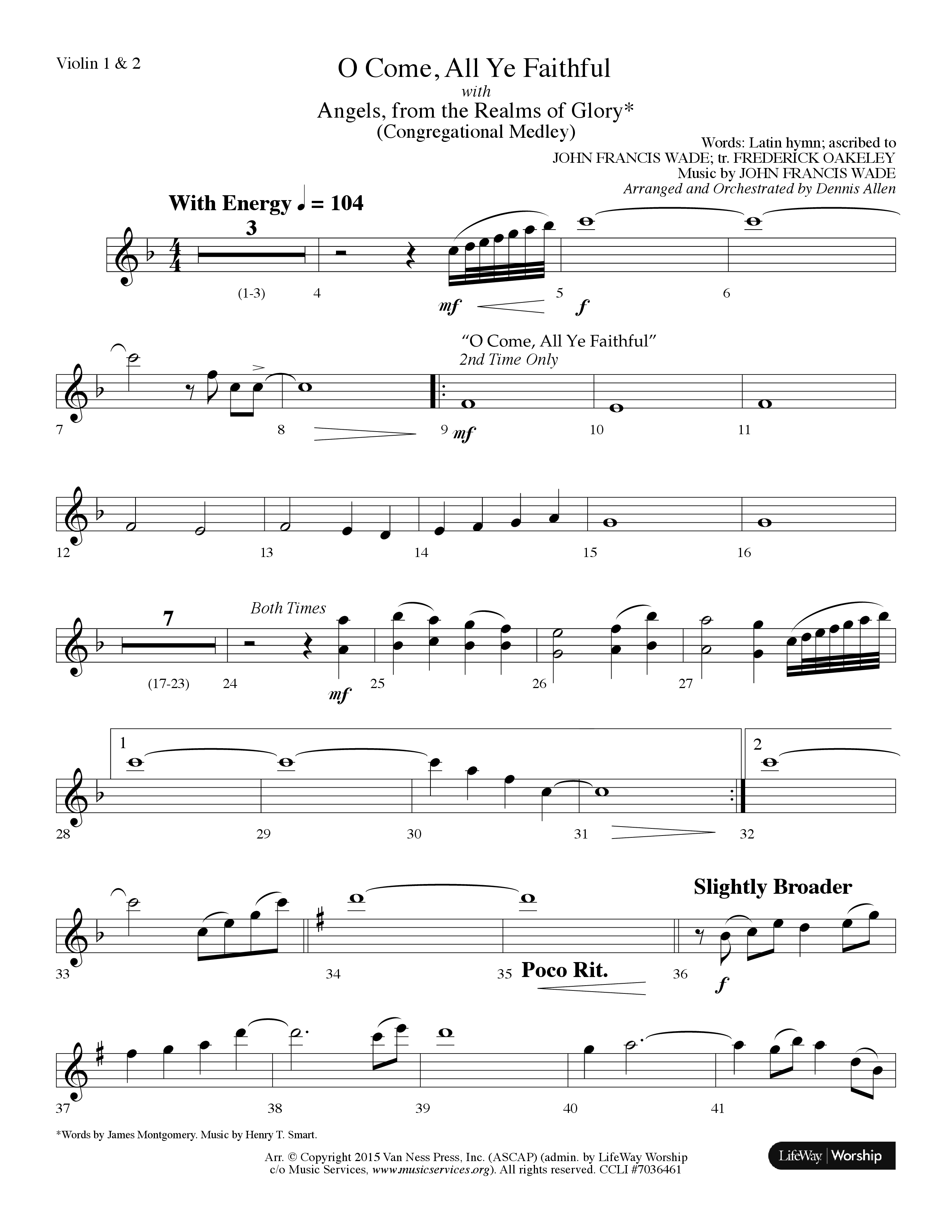 O Come All Ye Faithful (with  Angels From The Realms Of Glory) (Choral Anthem SATB) Violin 1/2 (Lifeway Choral / Arr. Dennis Allen)
