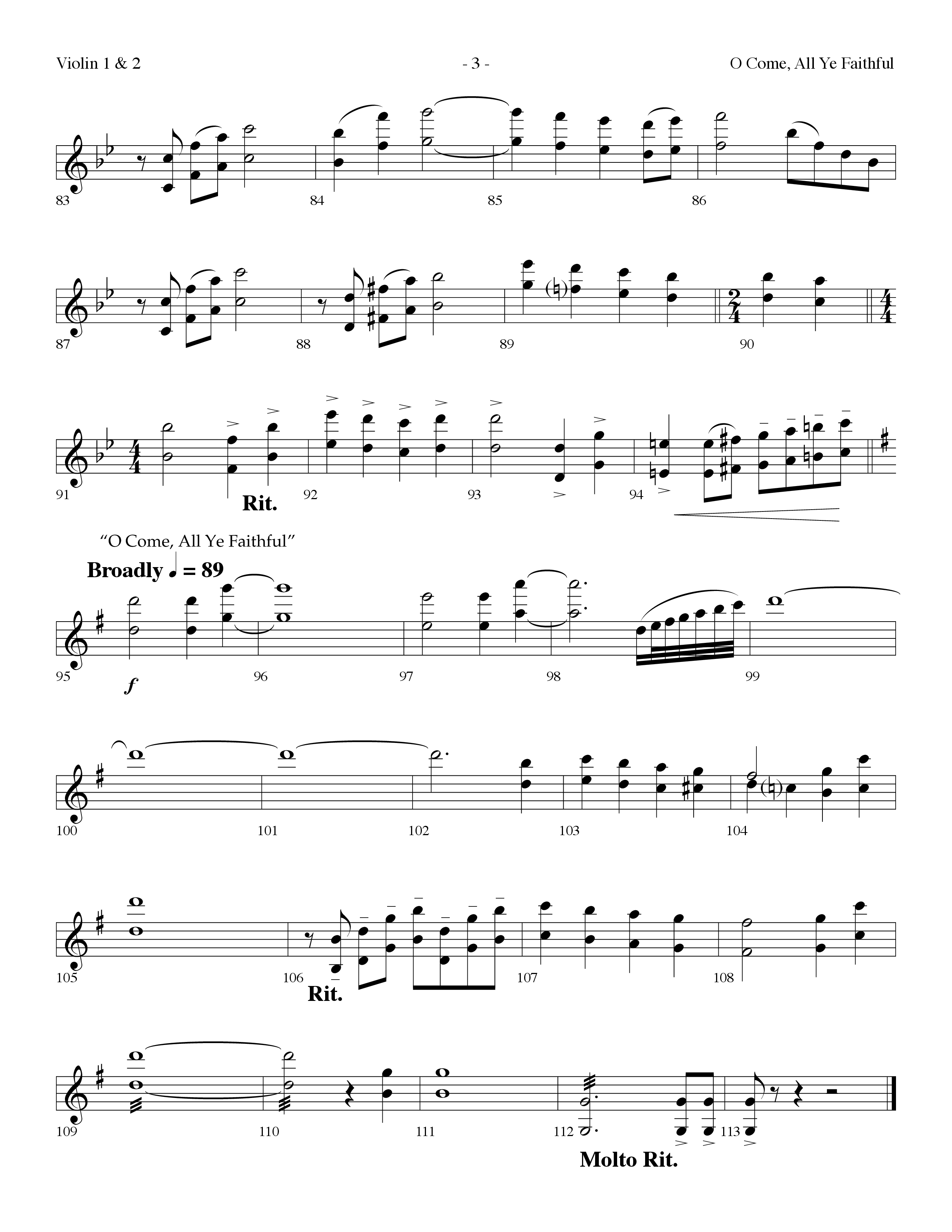 O Come All Ye Faithful (with  Angels From The Realms Of Glory) (Choral Anthem SATB) Violin 1/2 (Lifeway Choral / Arr. Dennis Allen)