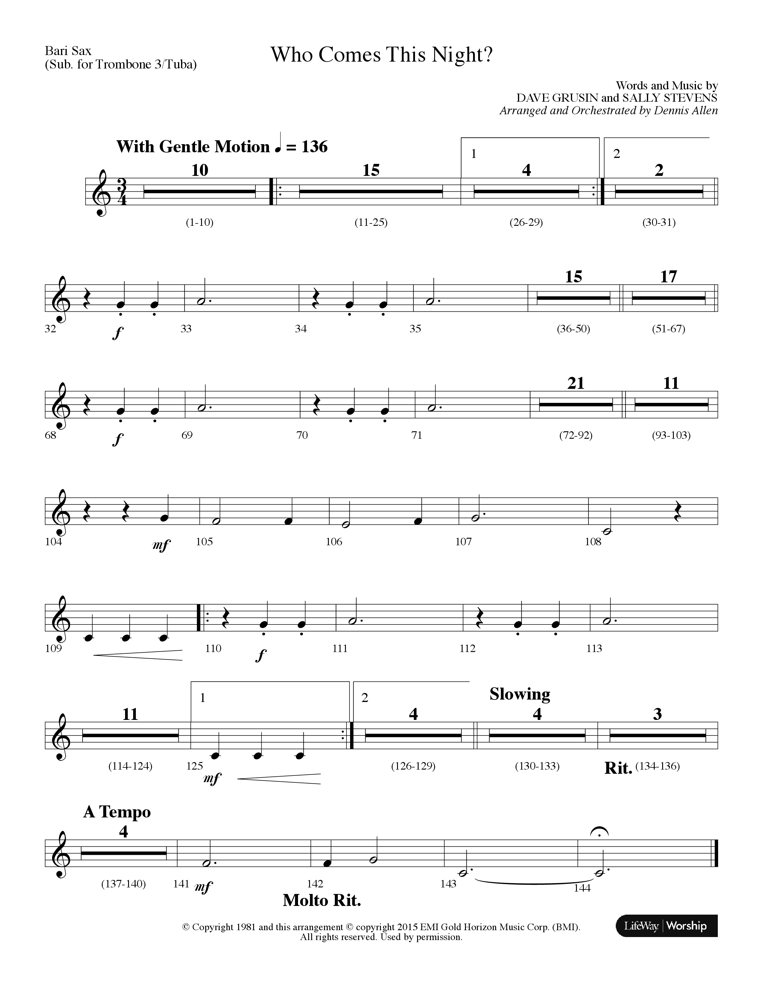 Who Comes This Night (Choral Anthem SATB) Bari Sax (Lifeway Choral / Arr. Dennis Allen)