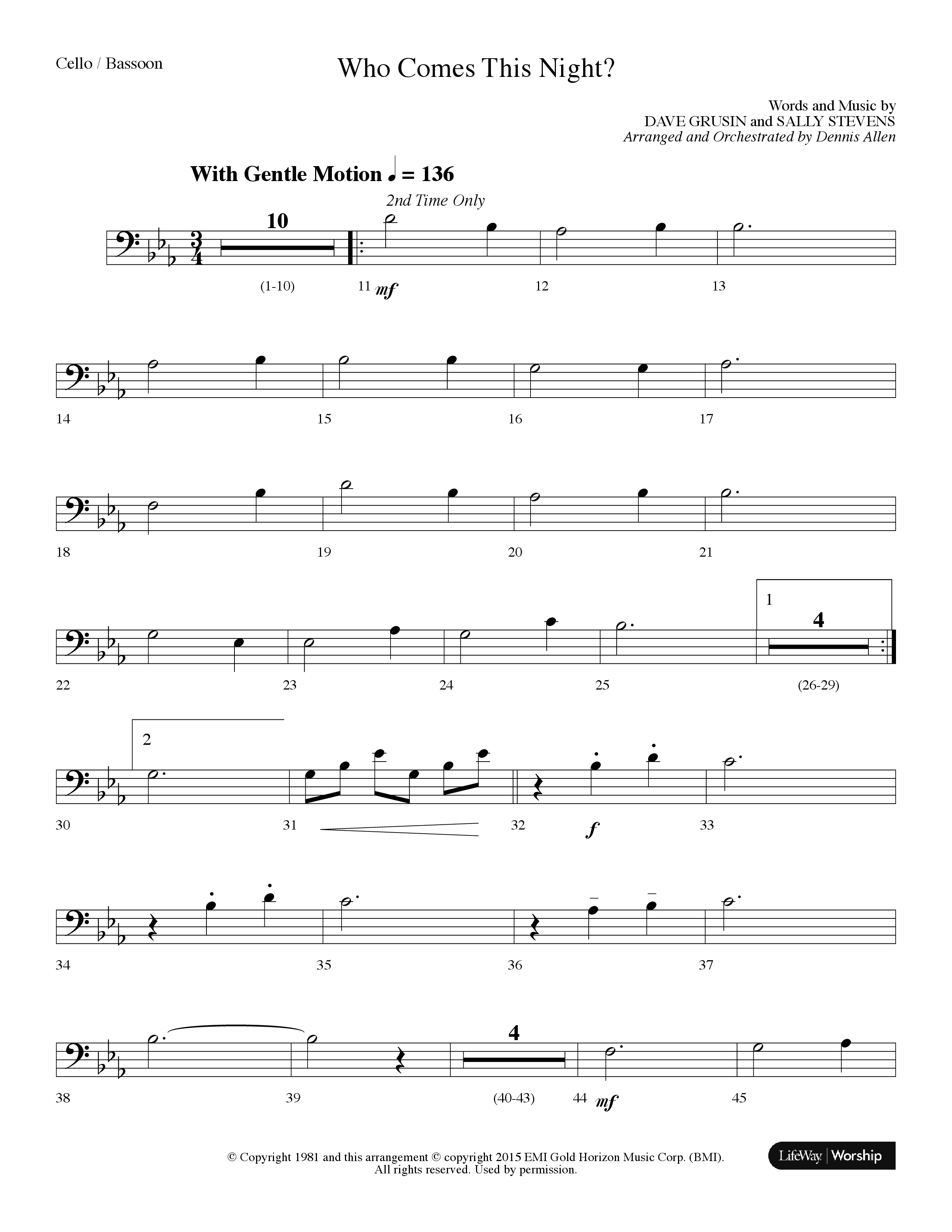 Who Comes This Night (Choral Anthem SATB) Cello (Lifeway Choral / Arr. Dennis Allen)
