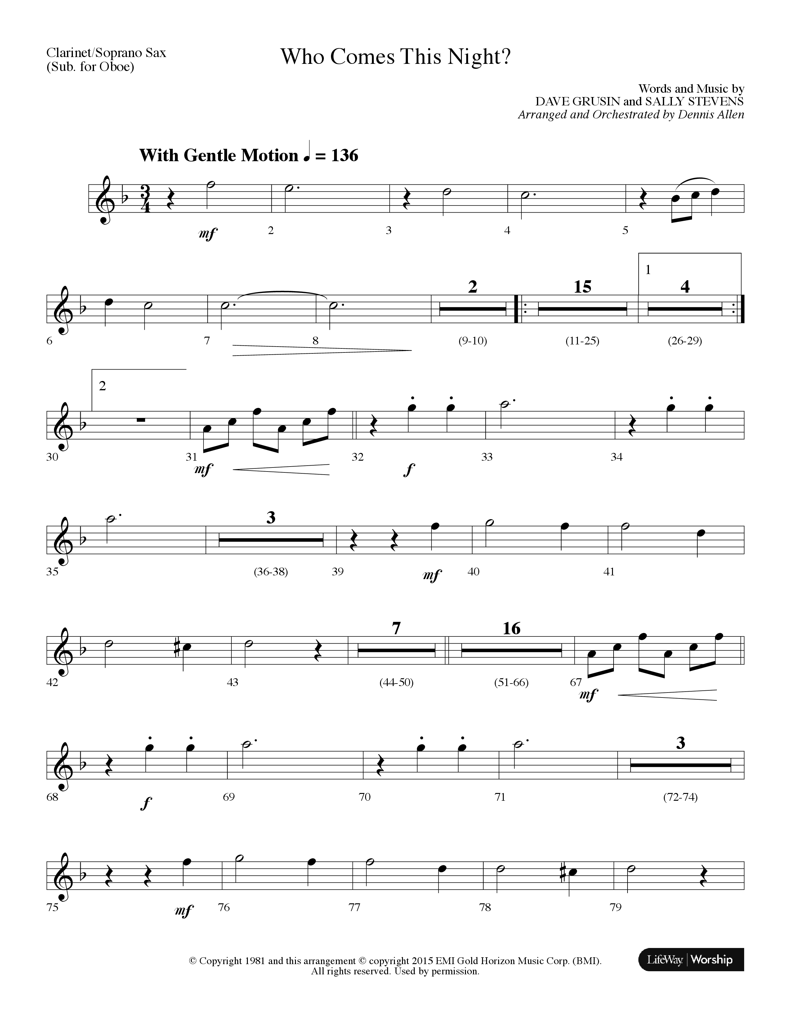 Who Comes This Night (Choral Anthem SATB) Clarinet/Soprano Sax (Lifeway Choral / Arr. Dennis Allen)