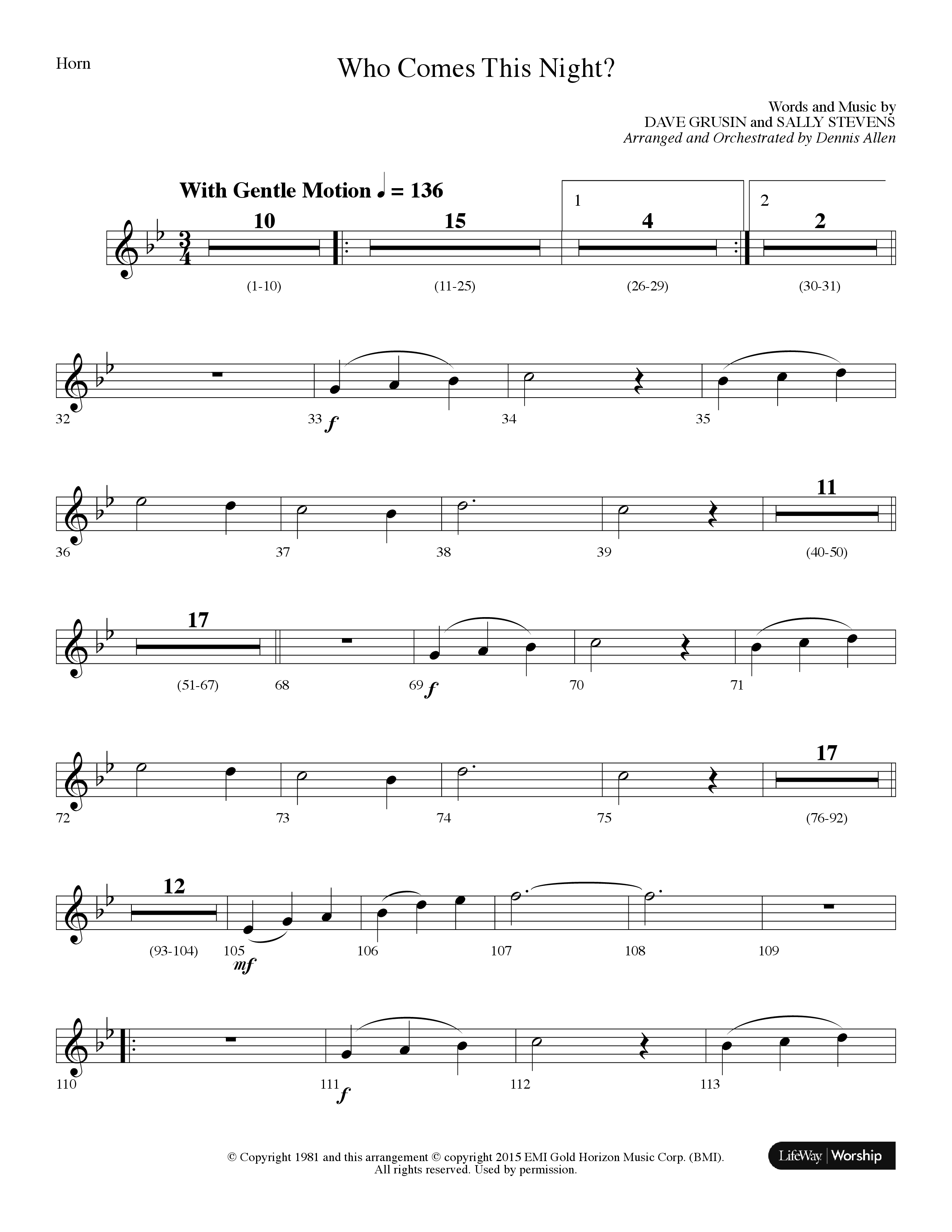 Who Comes This Night (Choral Anthem SATB) French Horn (Lifeway Choral / Arr. Dennis Allen)
