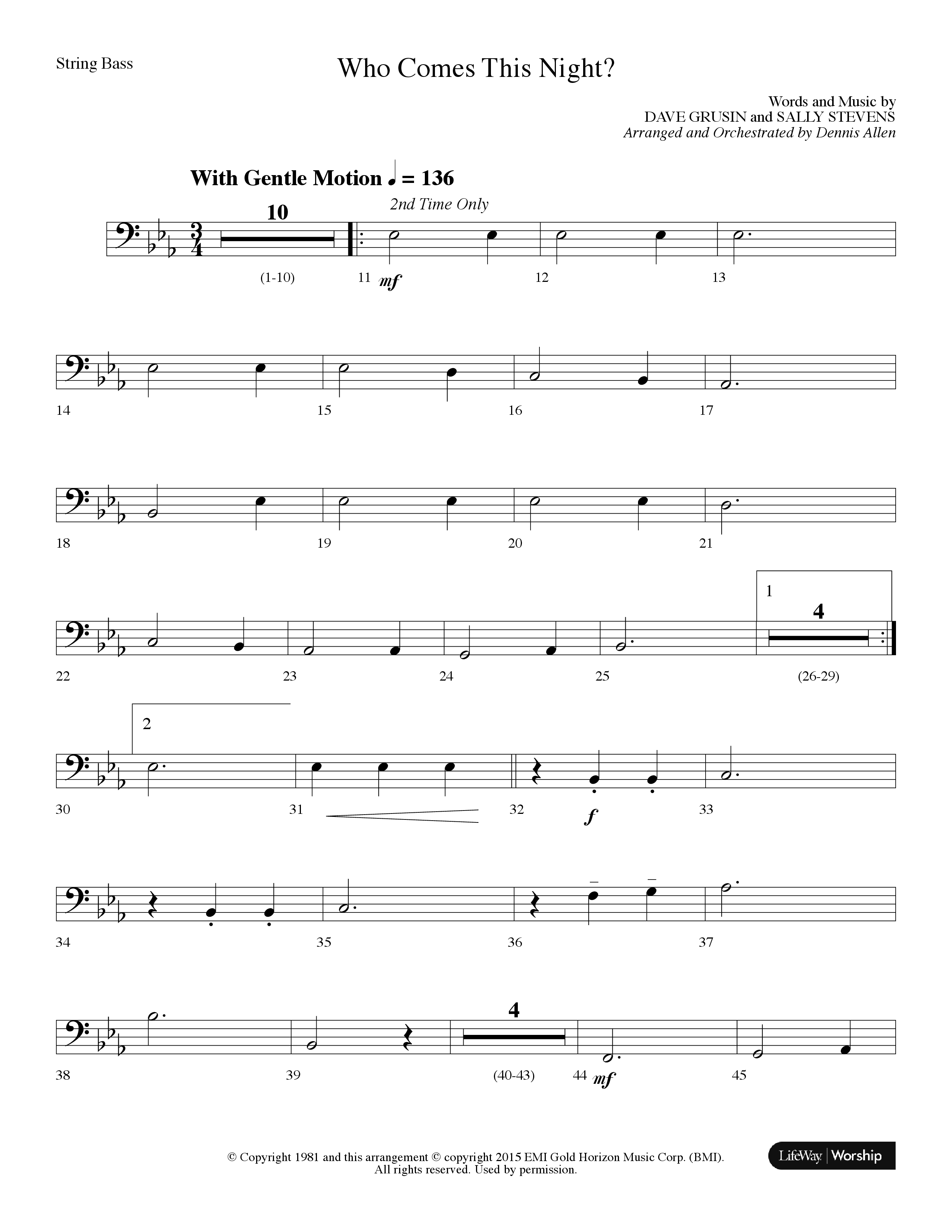 Who Comes This Night (Choral Anthem SATB) String Bass (Lifeway Choral / Arr. Dennis Allen)