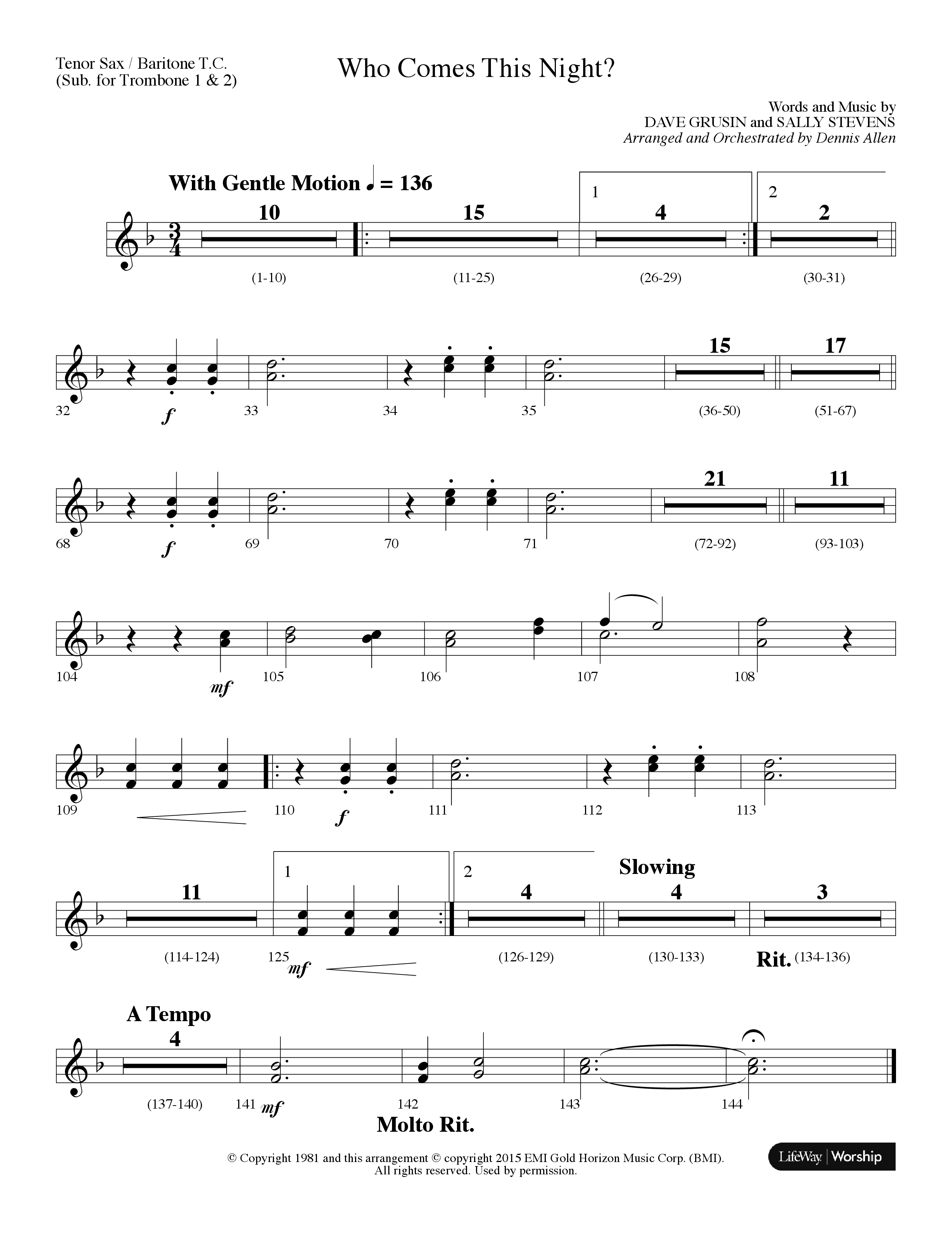 Who Comes This Night (Choral Anthem SATB) Tenor Sax/Baritone T.C. (Lifeway Choral / Arr. Dennis Allen)