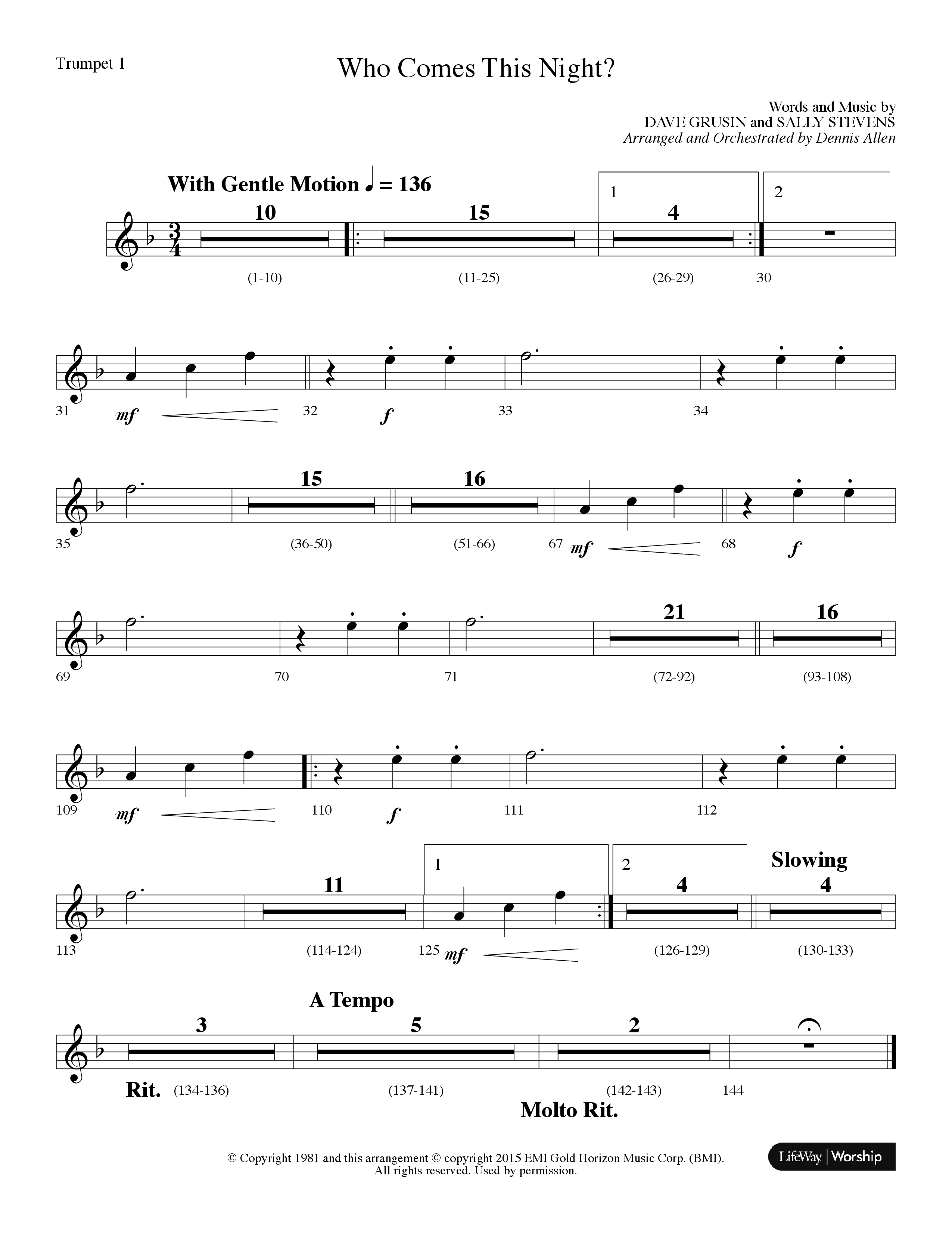 Who Comes This Night (Choral Anthem SATB) Trumpet 1 (Lifeway Choral / Arr. Dennis Allen)