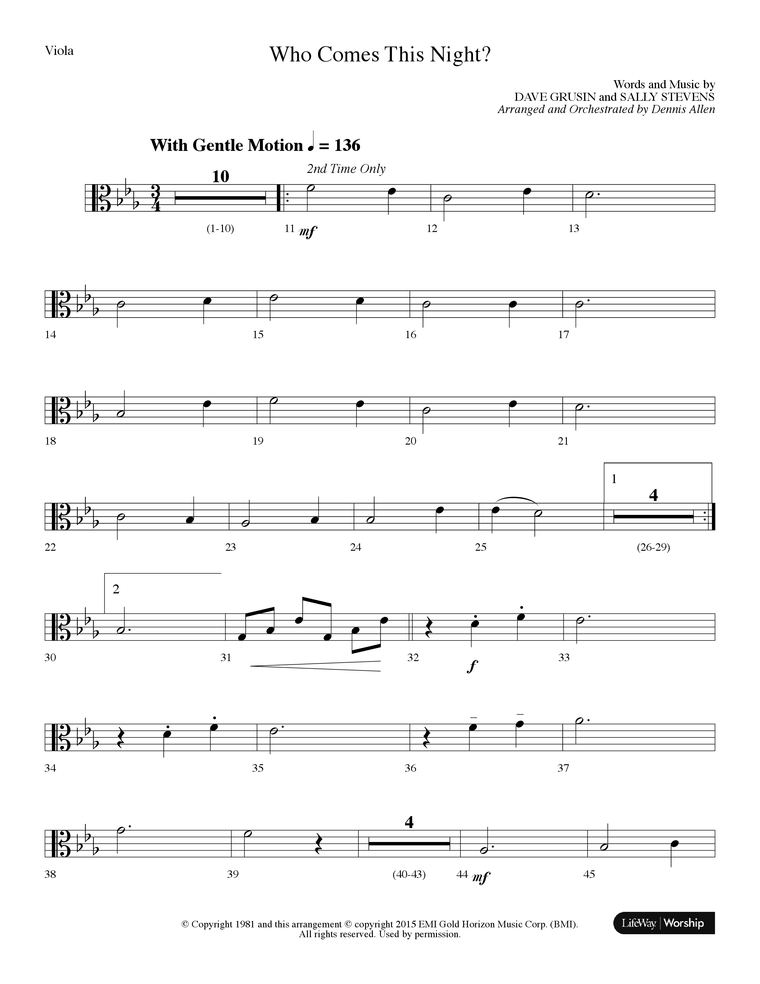 Who Comes This Night (Choral Anthem SATB) Viola (Lifeway Choral / Arr. Dennis Allen)
