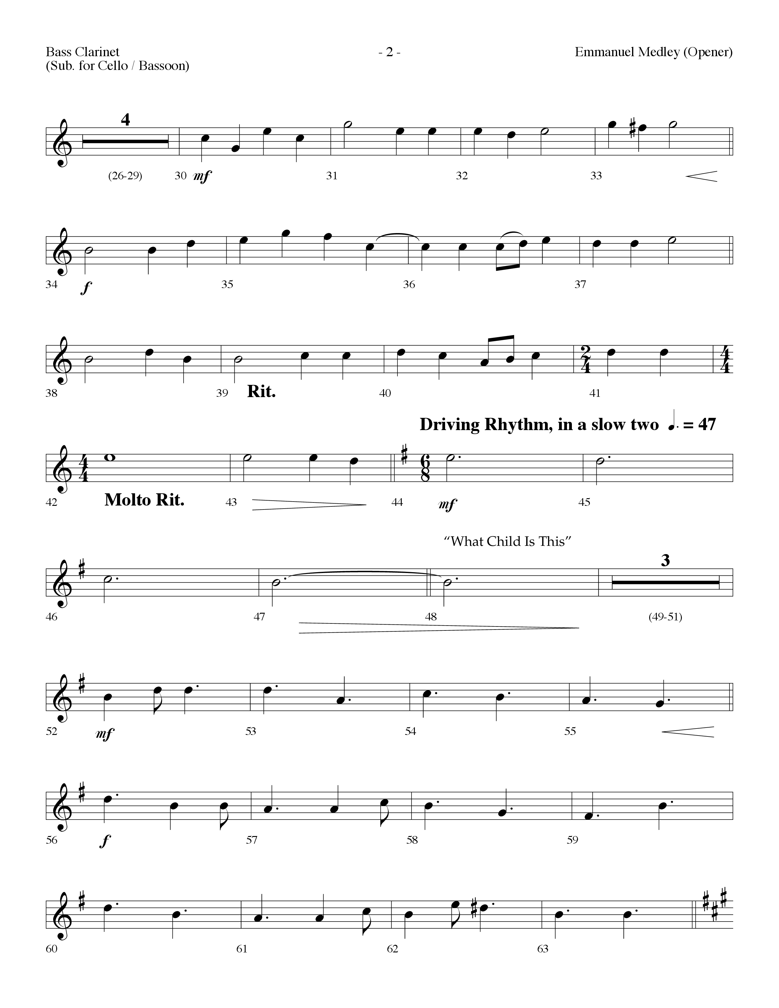Emmanuel Medley (Opener) (with Angels From The Realms Of Glory, What Child Is This, Emmanuel) (Choral Anthem SATB) Bass Clarinet (Lifeway Choral / Arr. Dennis Allen)