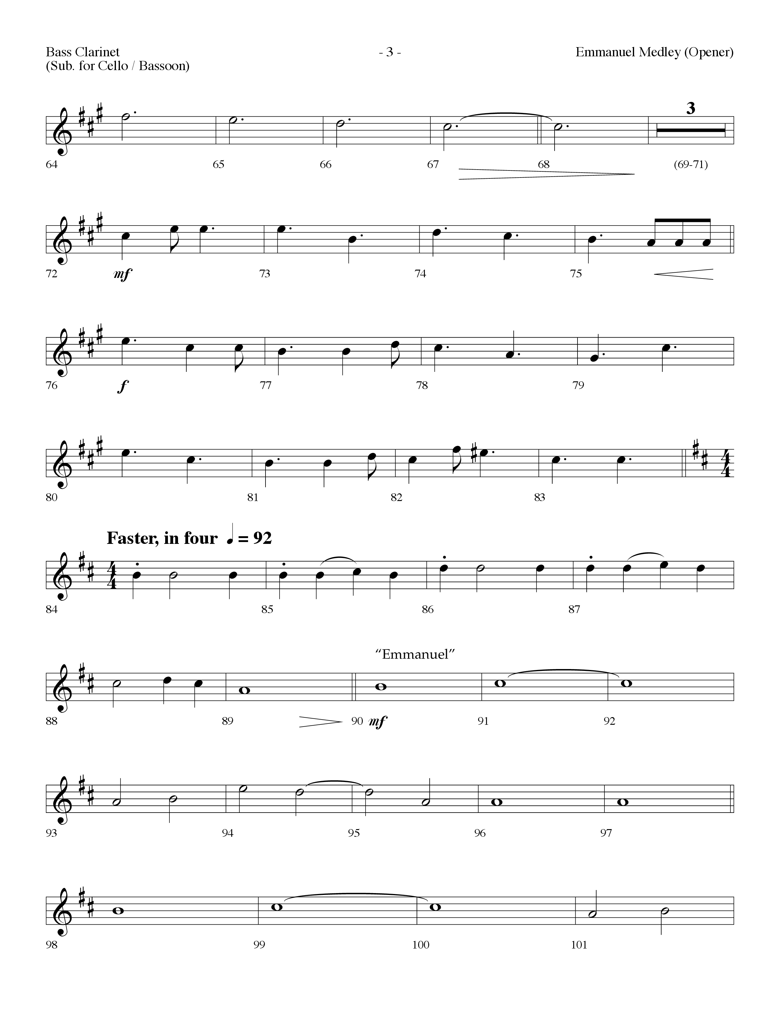 Emmanuel Medley (Opener) (with Angels From The Realms Of Glory, What Child Is This, Emmanuel) (Choral Anthem SATB) Bass Clarinet (Lifeway Choral / Arr. Dennis Allen)
