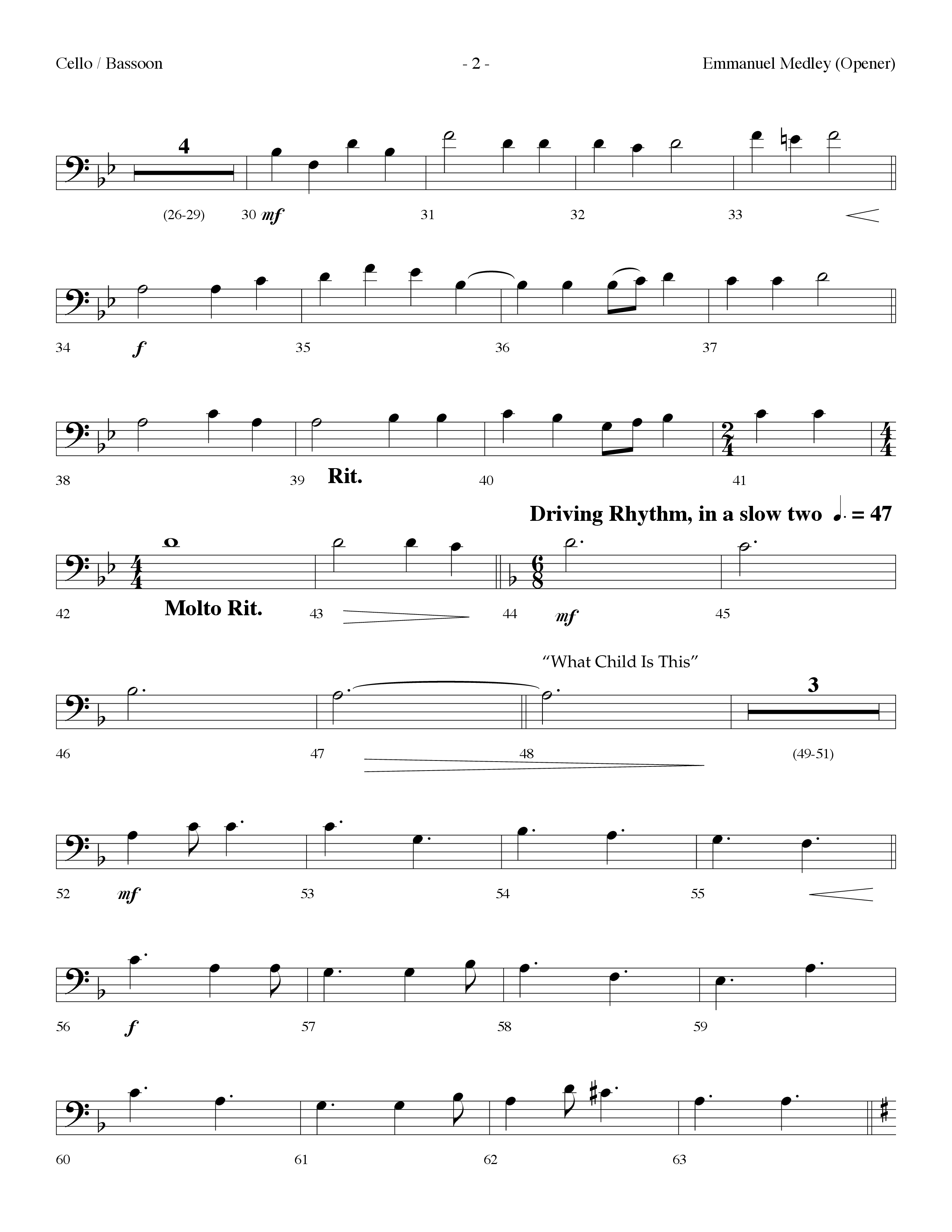 Emmanuel Medley (Opener) (with Angels From The Realms Of Glory, What Child Is This, Emmanuel) (Choral Anthem SATB) Cello (Lifeway Choral / Arr. Dennis Allen)