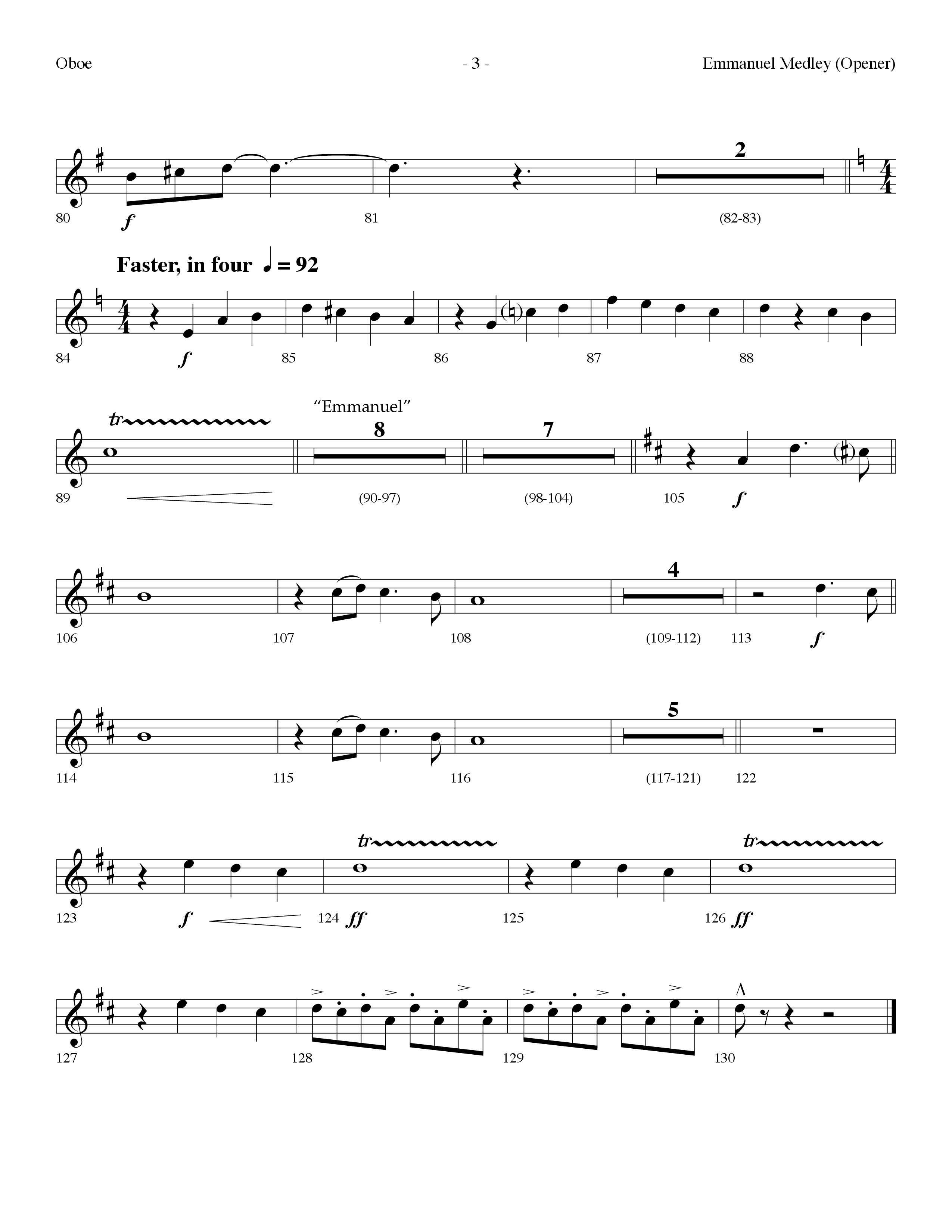 Emmanuel Medley (Opener) (with Angels From The Realms Of Glory, What Child Is This, Emmanuel) (Choral Anthem SATB) Oboe (Lifeway Choral / Arr. Dennis Allen)