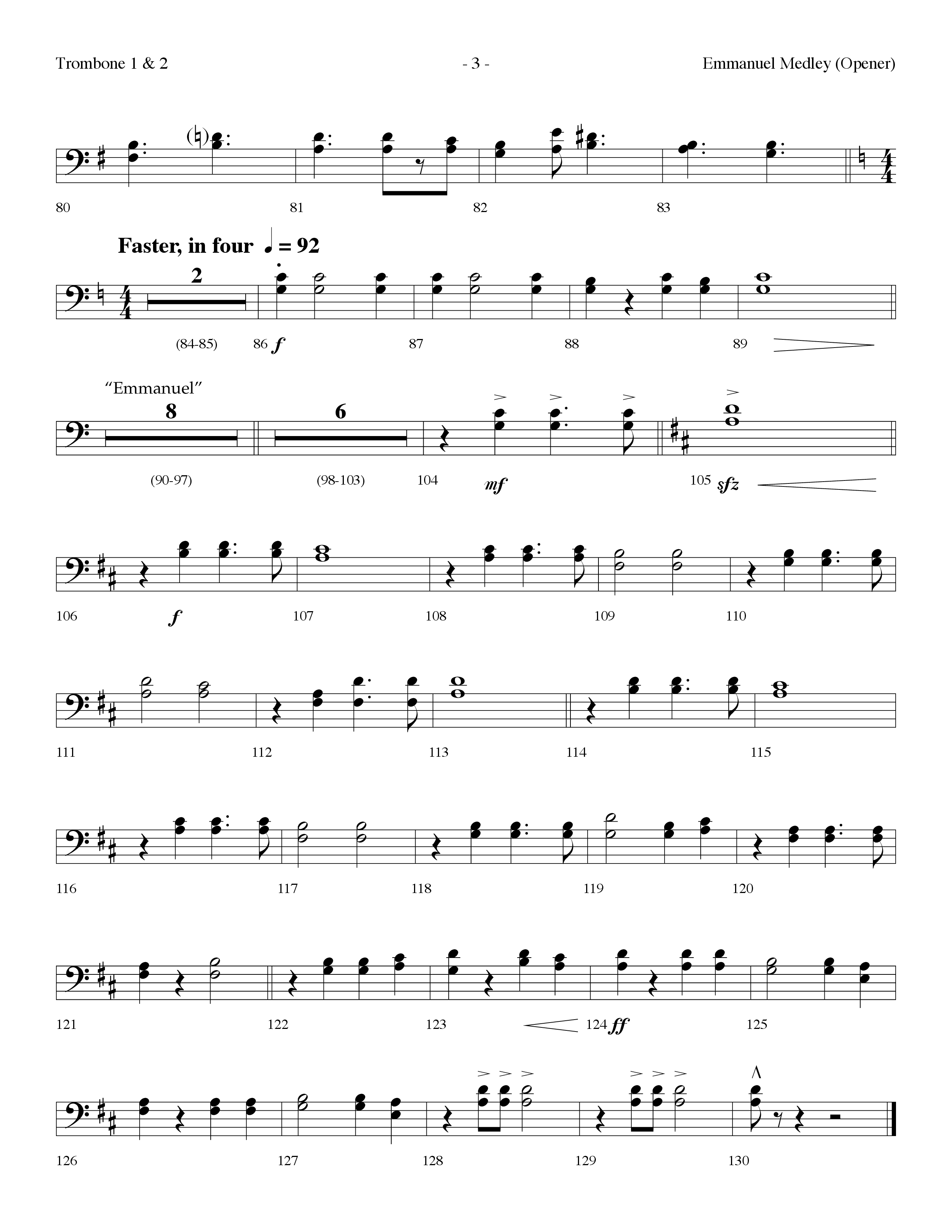 Emmanuel Medley (Opener) (with Angels From The Realms Of Glory, What Child Is This, Emmanuel) (Choral Anthem SATB) Trombone 1/2 (Lifeway Choral / Arr. Dennis Allen)
