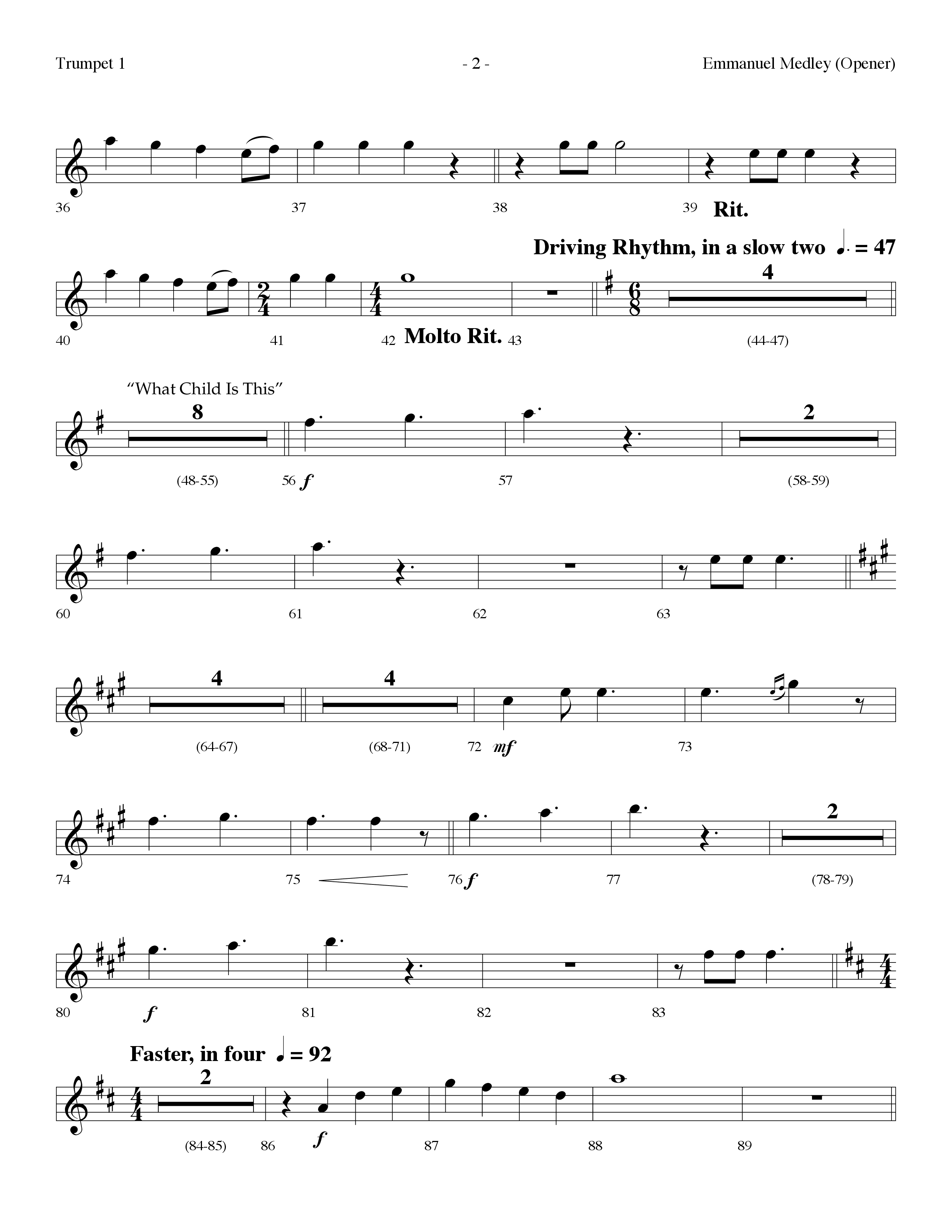 Emmanuel Medley (Opener) (with Angels From The Realms Of Glory, What Child Is This, Emmanuel) (Choral Anthem SATB) Trumpet 1 (Lifeway Choral / Arr. Dennis Allen)