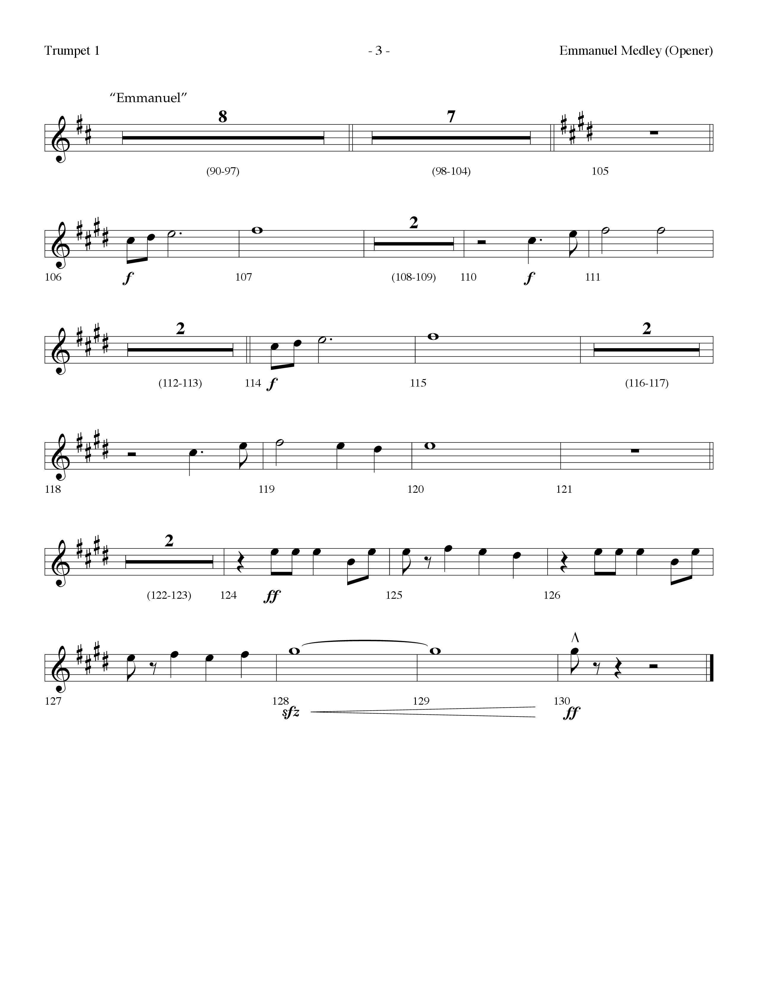 Emmanuel Medley (Opener) (with Angels From The Realms Of Glory, What Child Is This, Emmanuel) (Choral Anthem SATB) Trumpet 1 (Lifeway Choral / Arr. Dennis Allen)