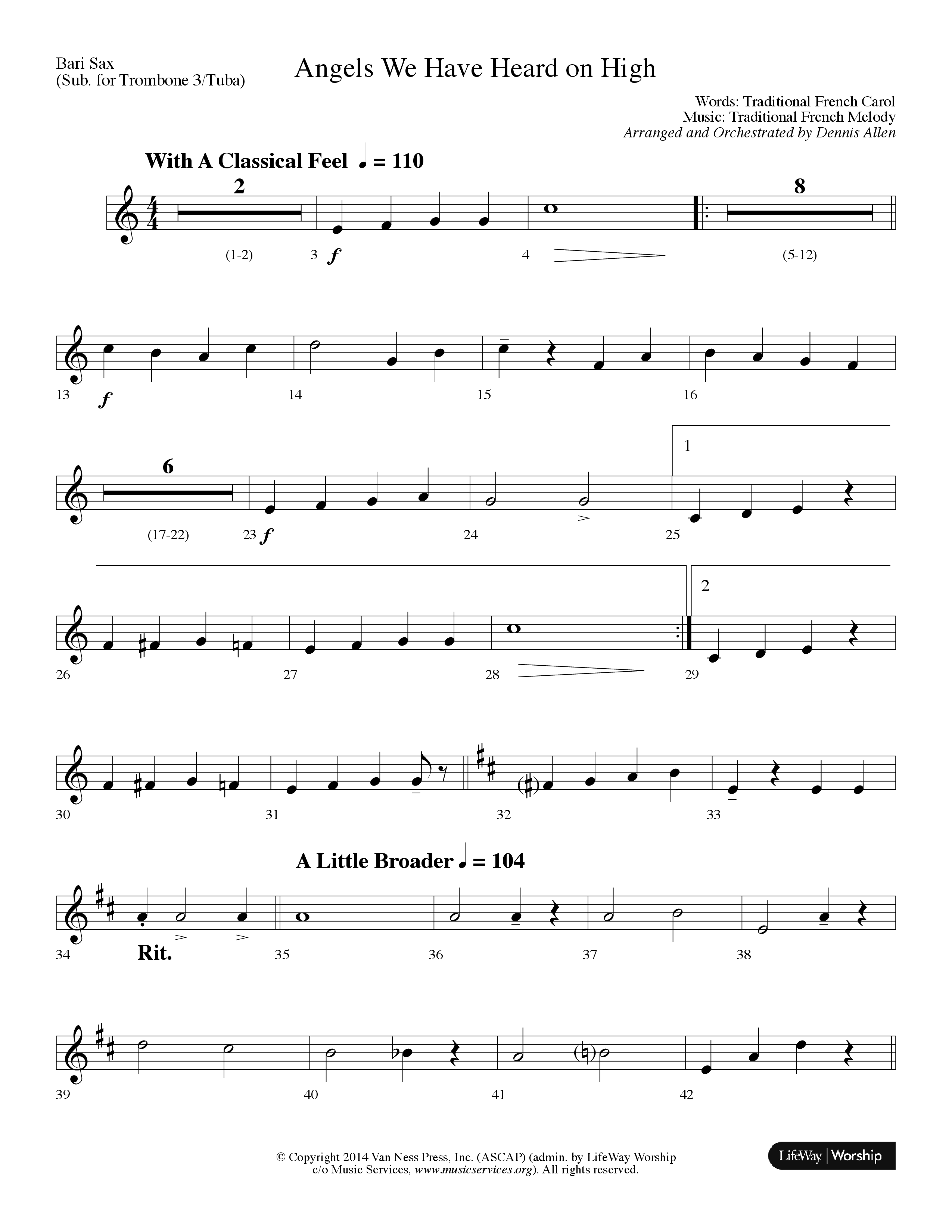Angels We Have Heard On High (Choral Anthem SATB) Bari Sax (Lifeway Choral / Arr. Dennis Allen)