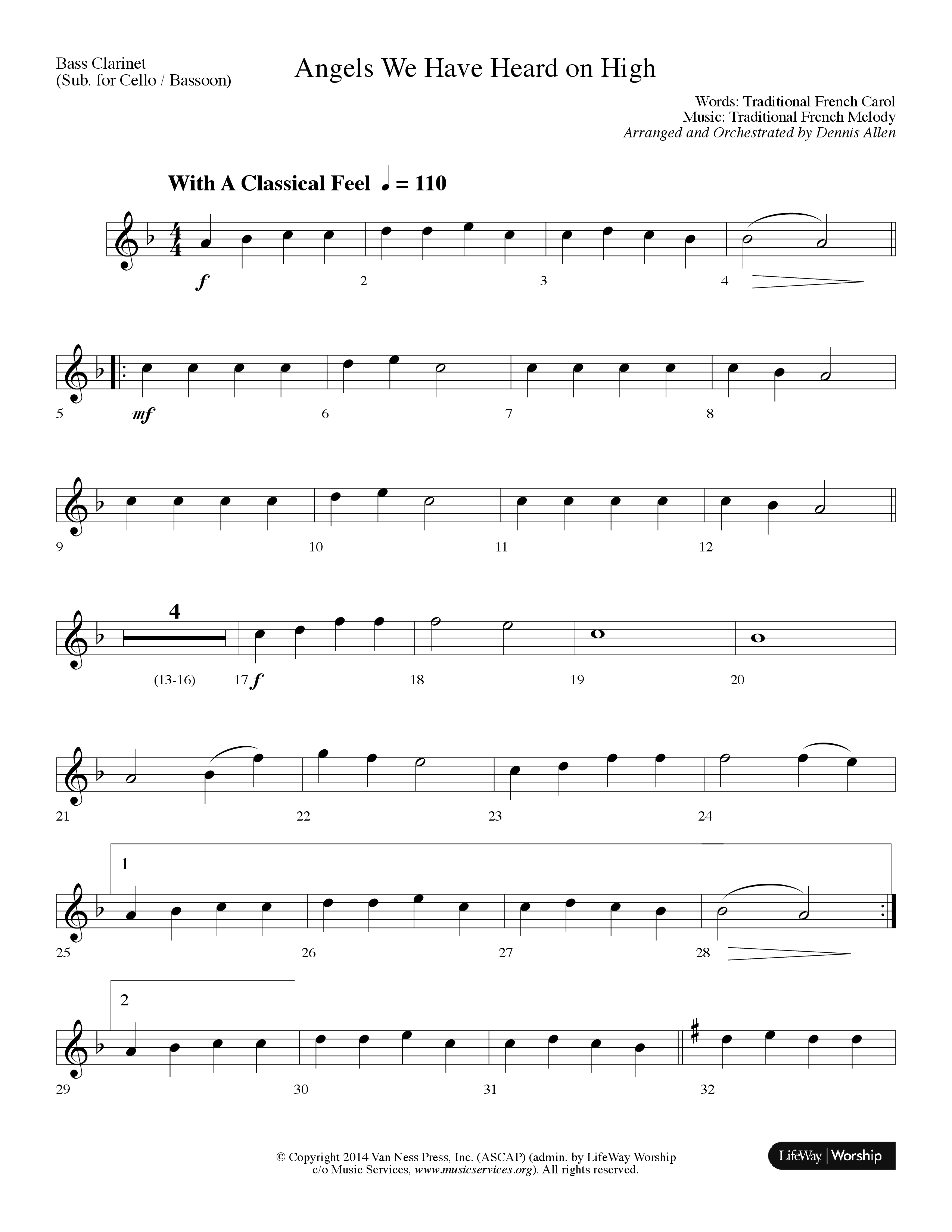 Angels We Have Heard On High (Choral Anthem SATB) Bass Clarinet (Lifeway Choral / Arr. Dennis Allen)