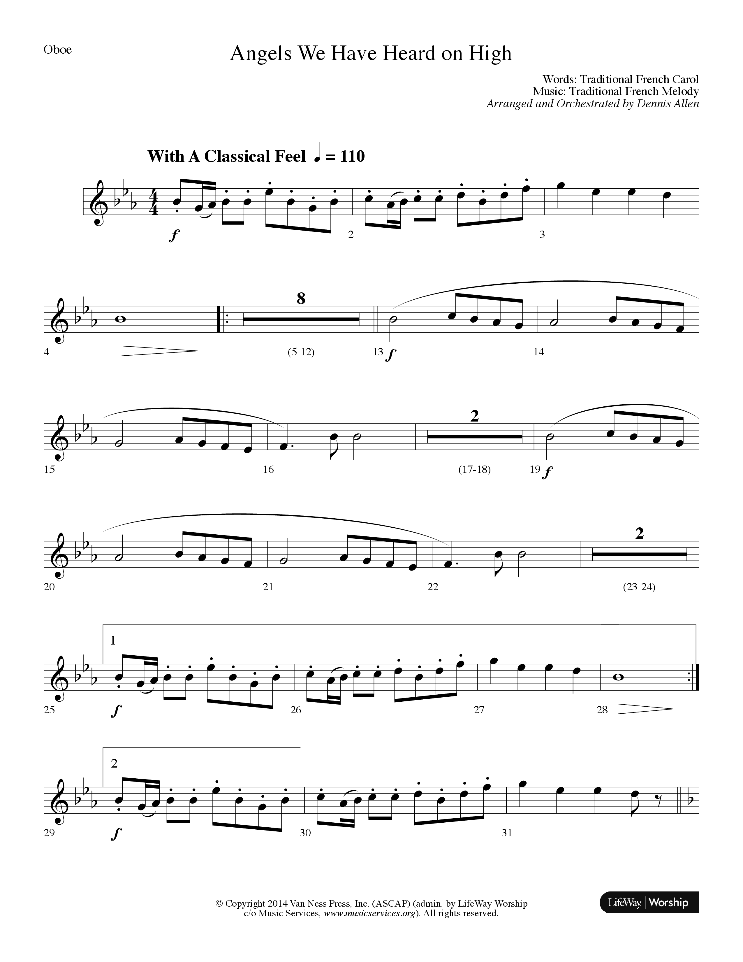 Angels We Have Heard On High (Choral Anthem SATB) Oboe (Lifeway Choral / Arr. Dennis Allen)