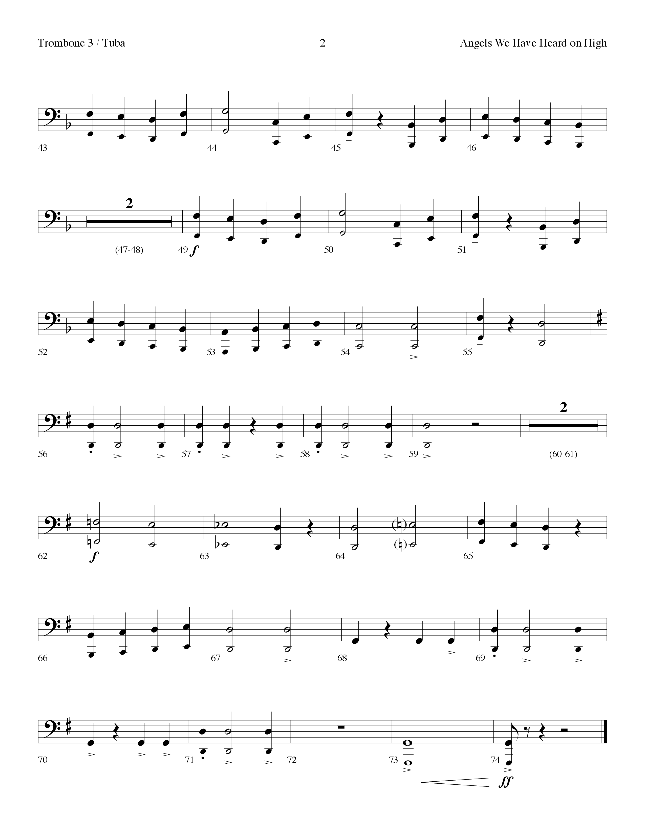 Angels We Have Heard On High (Choral Anthem SATB) Trombone 3/Tuba (Lifeway Choral / Arr. Dennis Allen)