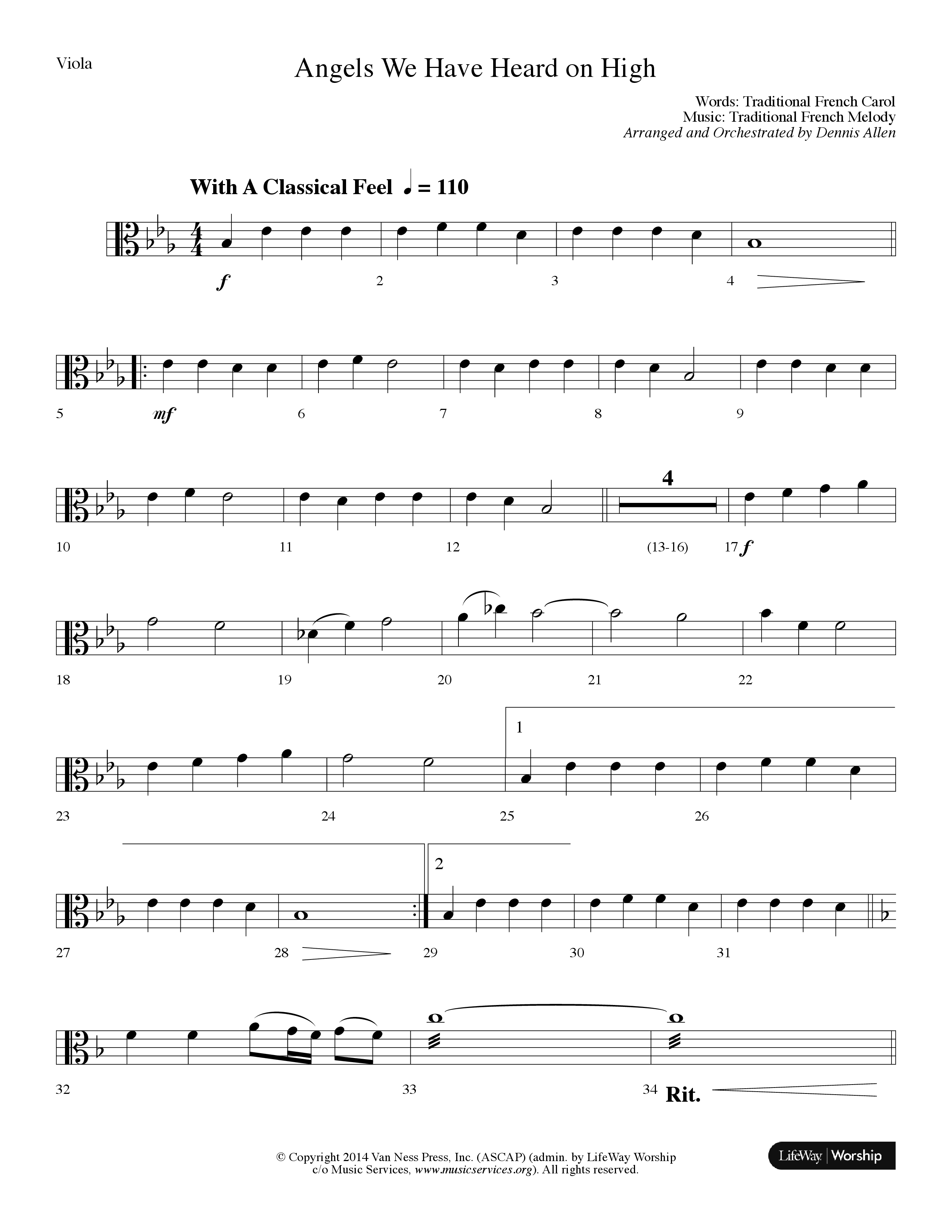 Angels We Have Heard On High (Choral Anthem SATB) Viola (Lifeway Choral / Arr. Dennis Allen)
