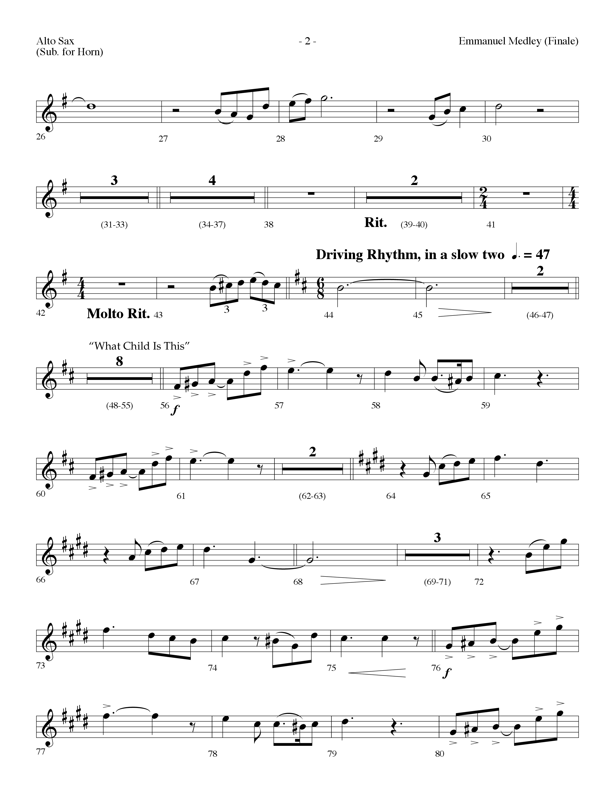 Emmanuel Medley (Finale) (with Angels From The Realms Of Glory, What Child Is This, Emmanuel) (Choral Anthem SATB) Alto Sax (Lifeway Choral / Arr. Dennis Allen)