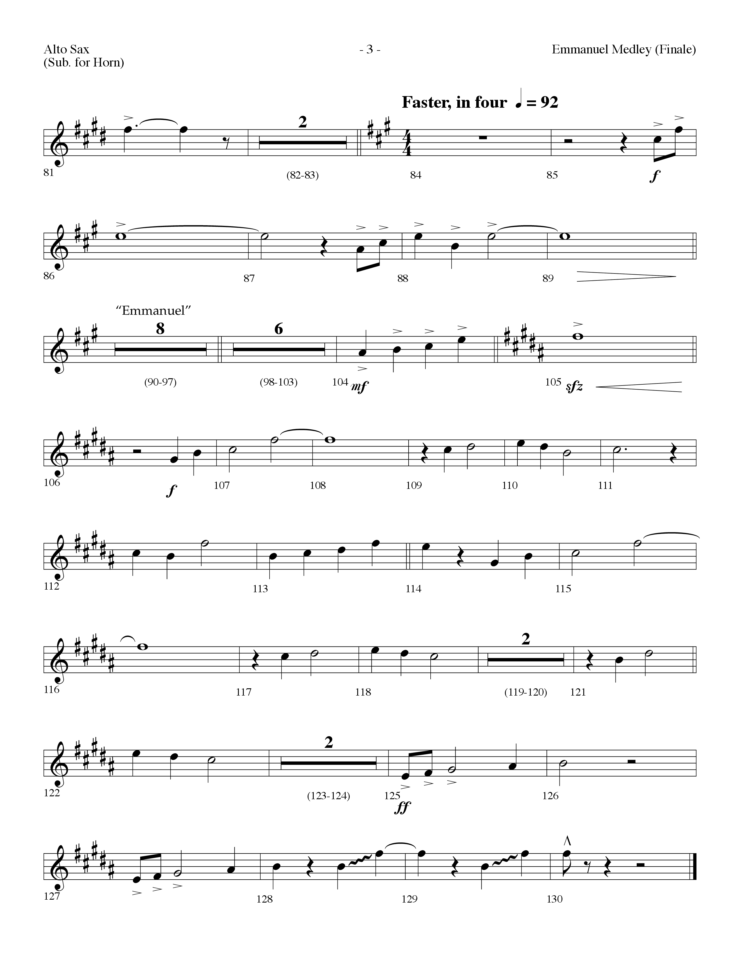 Emmanuel Medley (Finale) (with Angels From The Realms Of Glory, What Child Is This, Emmanuel) (Choral Anthem SATB) Alto Sax (Lifeway Choral / Arr. Dennis Allen)