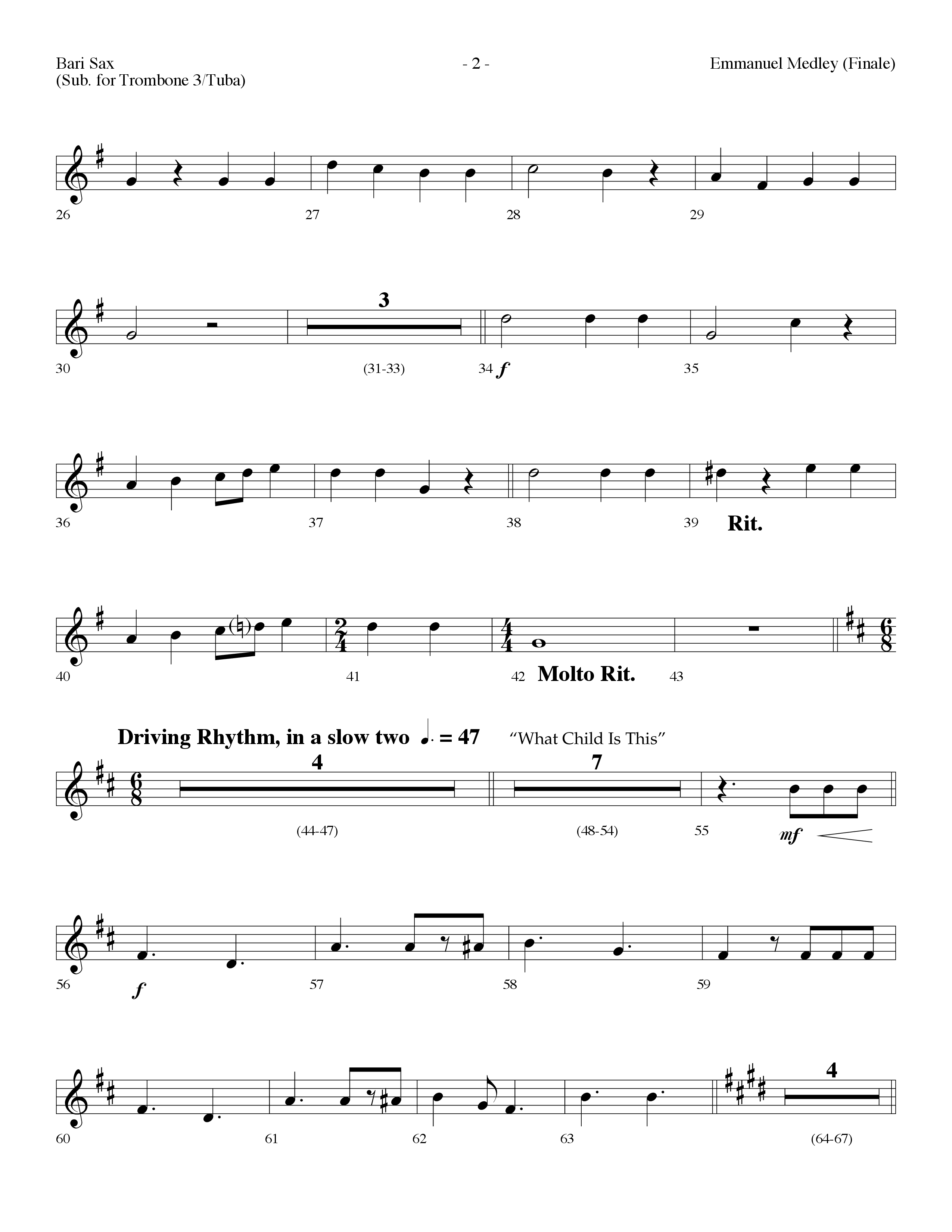 Emmanuel Medley (Finale) (with Angels From The Realms Of Glory, What Child Is This, Emmanuel) (Choral Anthem SATB) Bari Sax (Lifeway Choral / Arr. Dennis Allen)