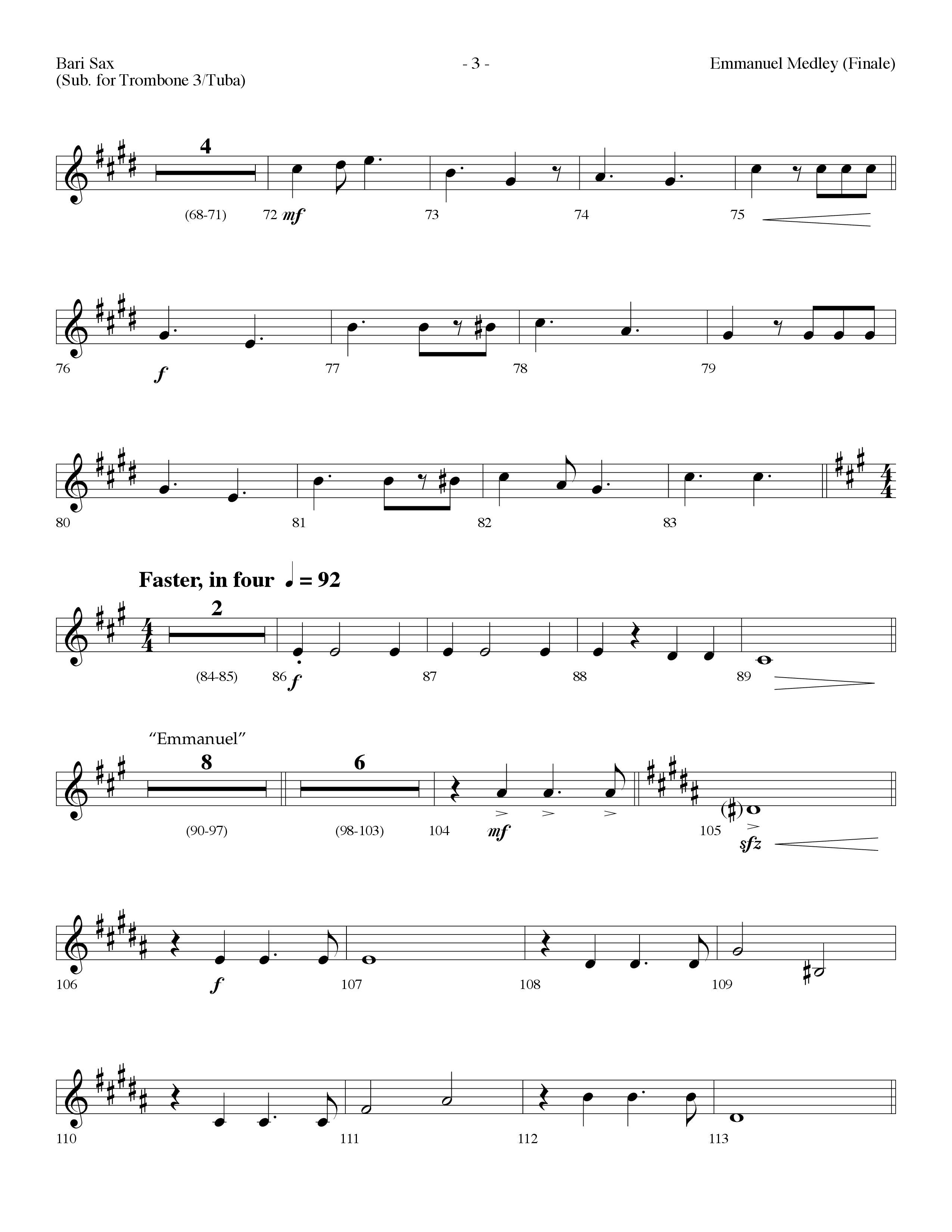 Emmanuel Medley (Finale) (with Angels From The Realms Of Glory, What Child Is This, Emmanuel) (Choral Anthem SATB) Bari Sax (Lifeway Choral / Arr. Dennis Allen)