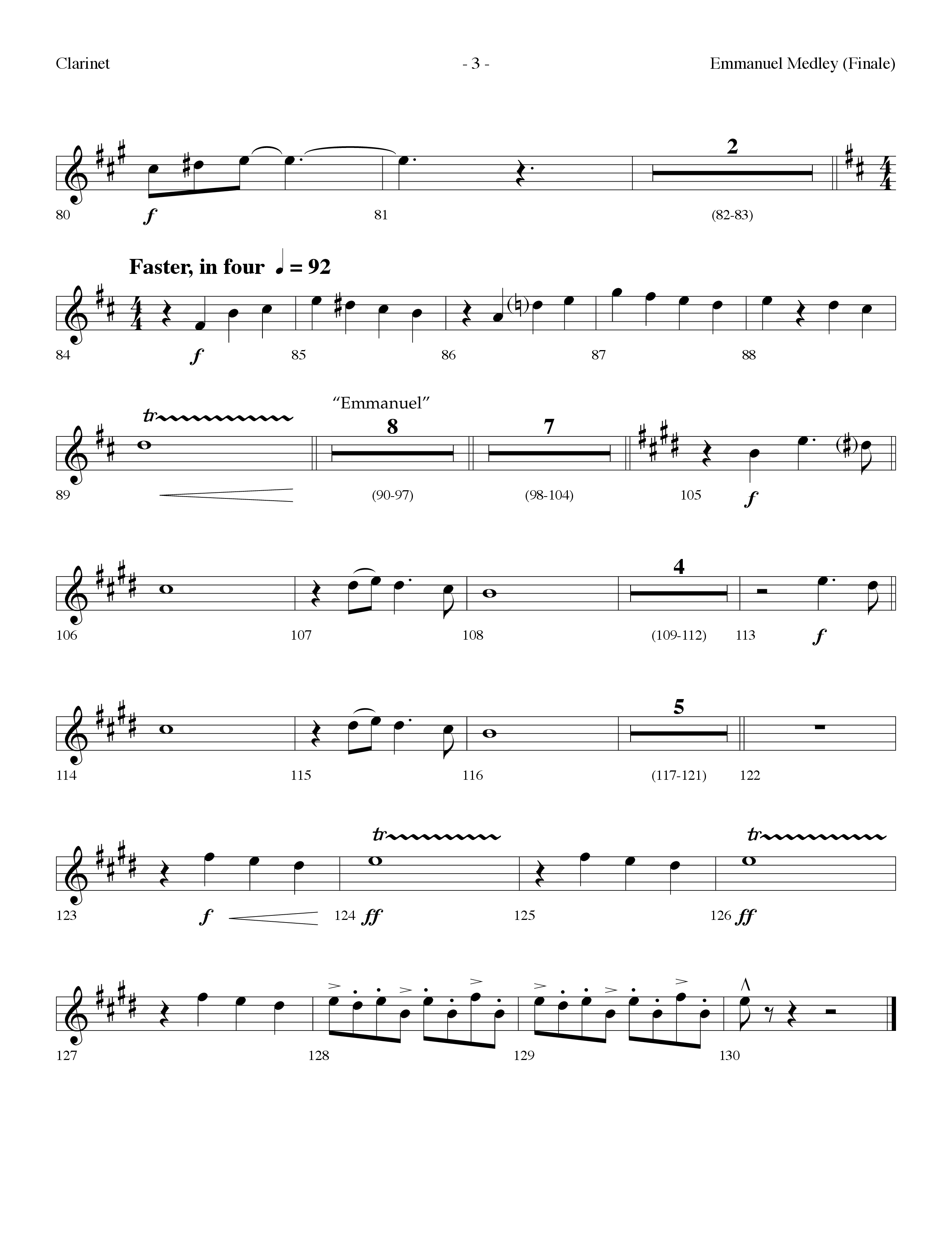 Emmanuel Medley (Finale) (with Angels From The Realms Of Glory, What Child Is This, Emmanuel) (Choral Anthem SATB) Clarinet (Lifeway Choral / Arr. Dennis Allen)
