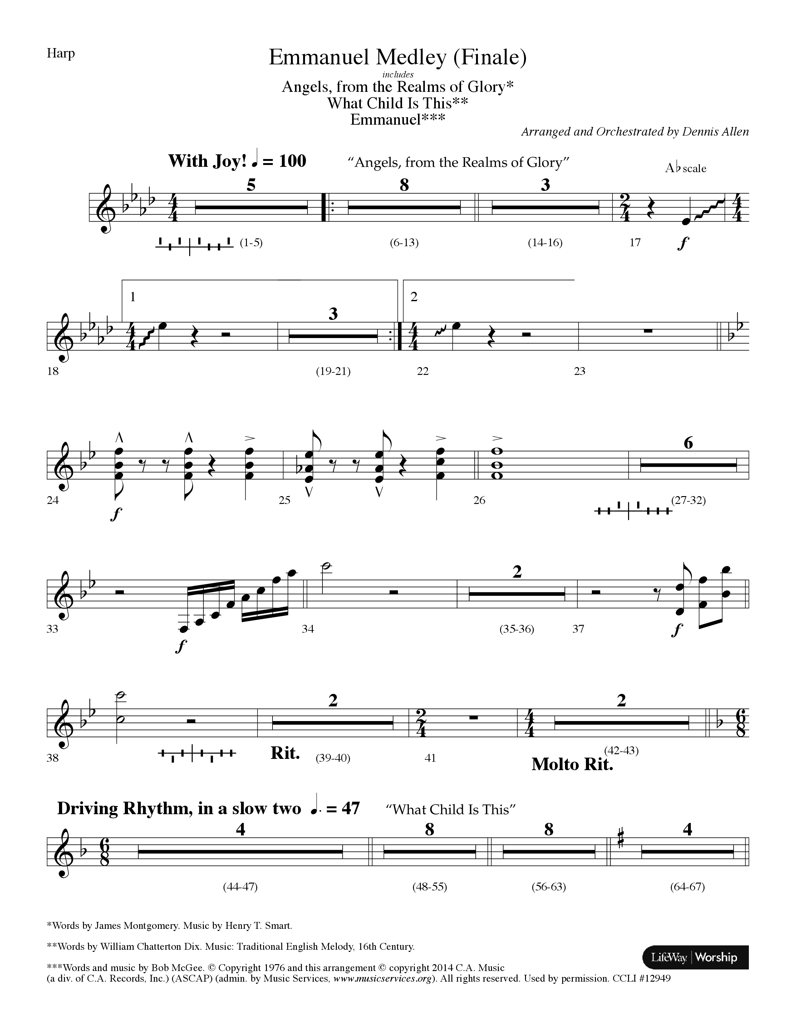 Emmanuel Medley (Finale) (with Angels From The Realms Of Glory, What Child Is This, Emmanuel) (Choral Anthem SATB) Harp (Lifeway Choral / Arr. Dennis Allen)