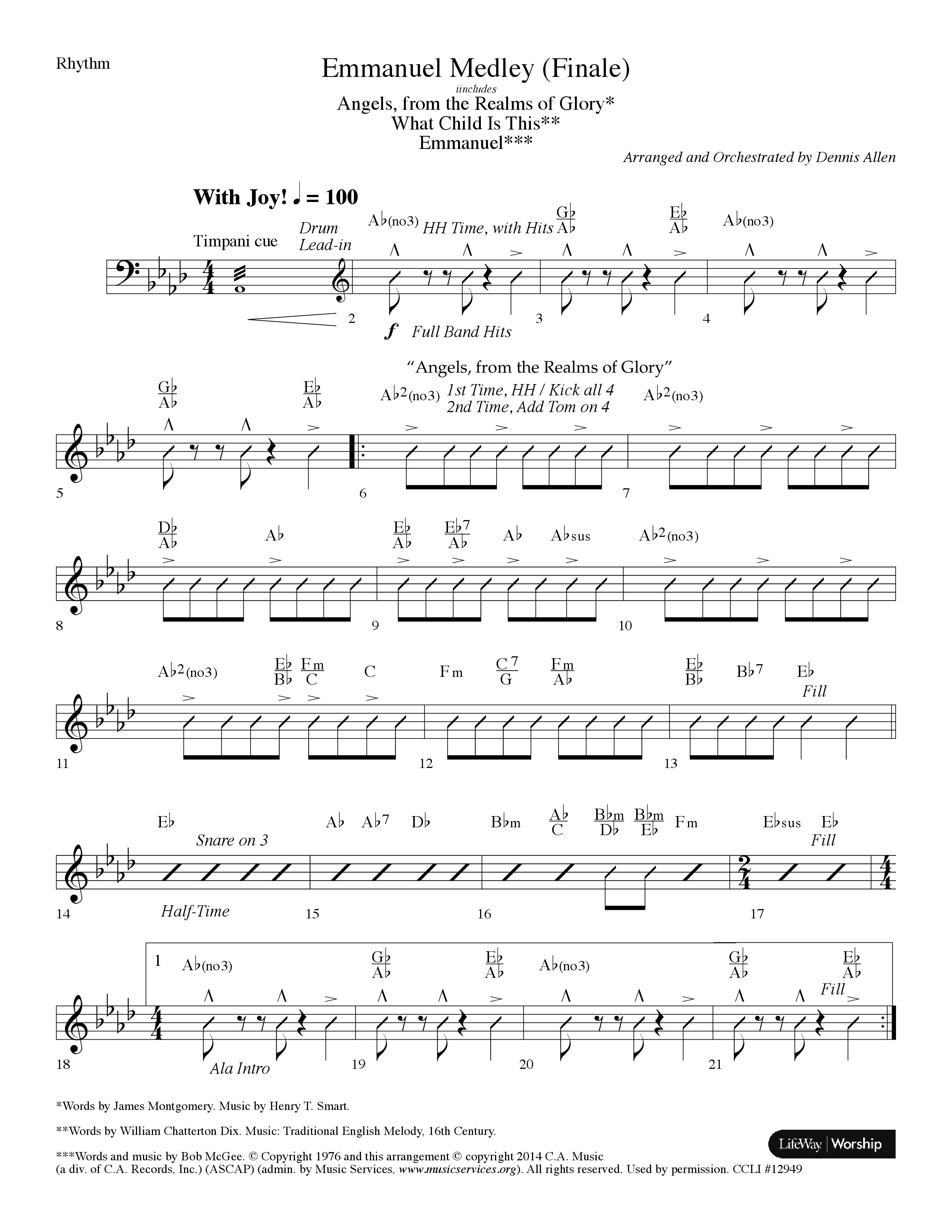 Emmanuel Medley (Finale) (with Angels From The Realms Of Glory, What Child Is This, Emmanuel) (Choral Anthem SATB) Rhythm Chart (Lifeway Choral / Arr. Dennis Allen)
