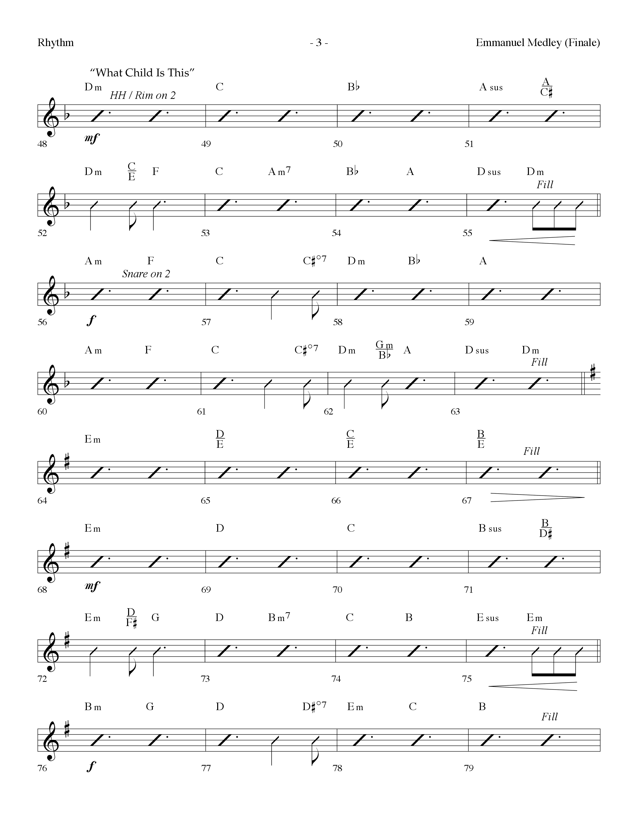 Emmanuel Medley (Finale) (with Angels From The Realms Of Glory, What Child Is This, Emmanuel) (Choral Anthem SATB) Rhythm Chart (Lifeway Choral / Arr. Dennis Allen)