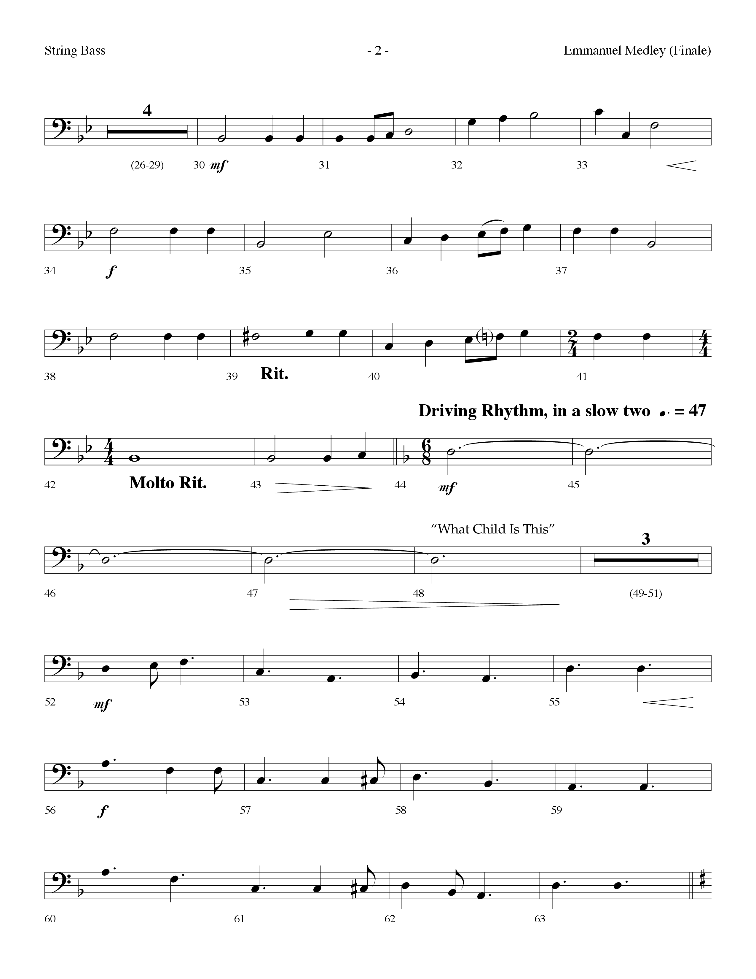 Emmanuel Medley (Finale) (with Angels From The Realms Of Glory, What Child Is This, Emmanuel) (Choral Anthem SATB) String Bass (Lifeway Choral / Arr. Dennis Allen)